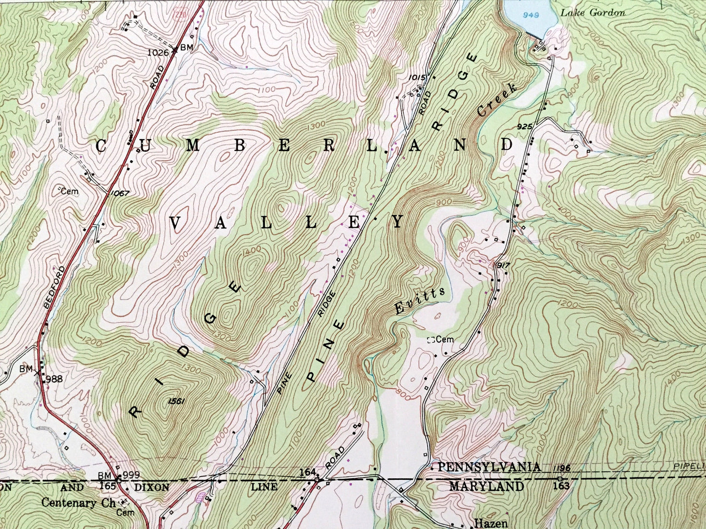 Antique Evitts Creek, Maryland 1949 US Geological Survey Topographic Map – Cumberland, Pennsylvania, Yonkers, Rocky Gap State Park, MD PA