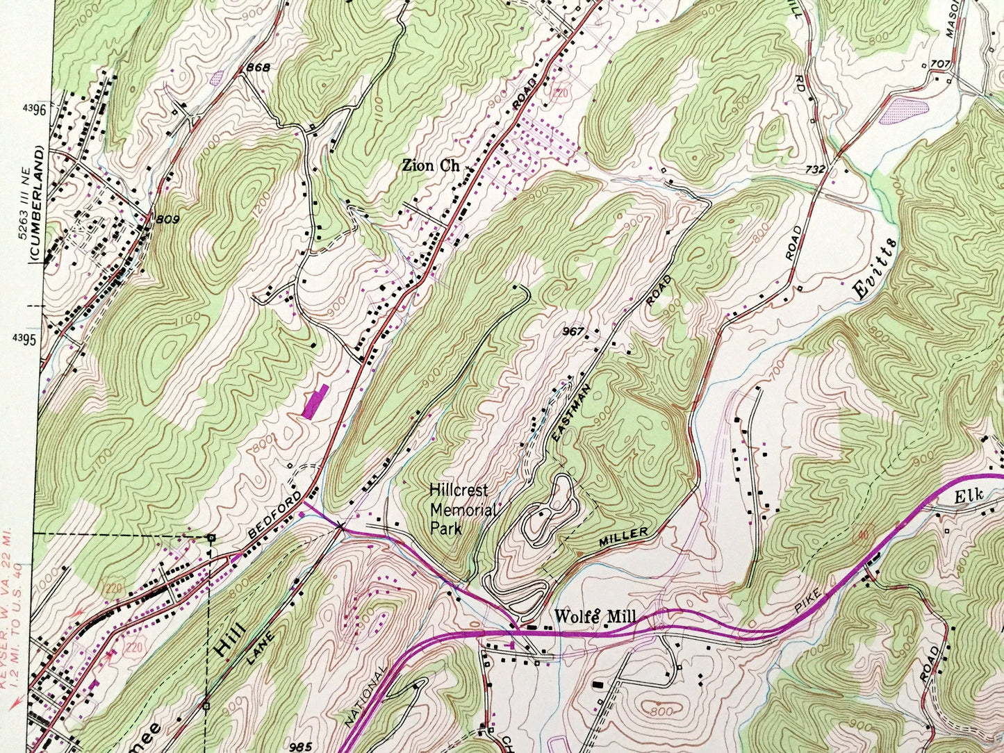 Antique Evitts Creek, Maryland 1949 US Geological Survey Topographic Map – Cumberland, Pennsylvania, Yonkers, Rocky Gap State Park, MD PA
