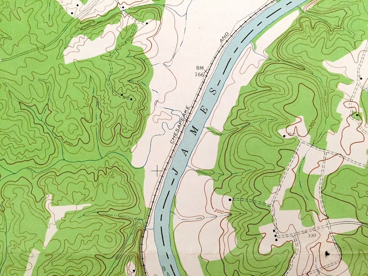 Antique Goochland, Virginia 1943 US Geological Survey Topographic Map – Powhatan County, State Park, James River, Maidens, Dogtown VA