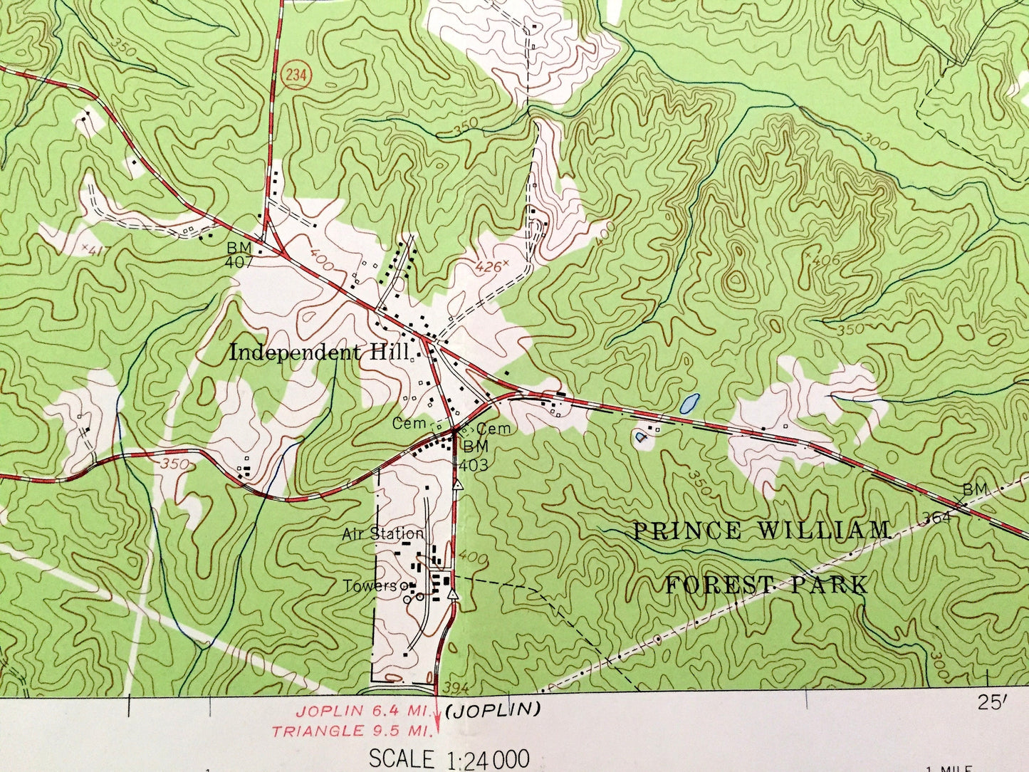 Antique Manassas, Virginia 1956 US Geological Survey Topographic Map – Prince William County, Independent Hill, Lake Jackson, Bull Run, VA