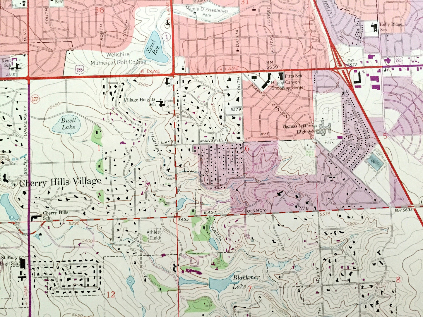 Antique Englewood, Colorado 1965 US Geological Survey Topographic Map – Arapahoe County, Denver, Aurora, Glendale, Cherry Hills, Sullivan CO