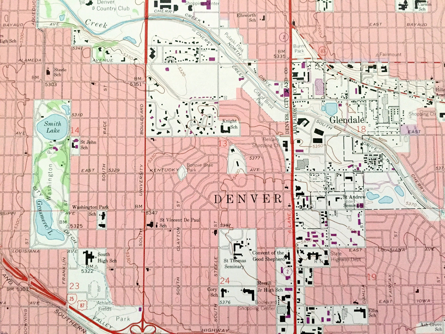 Antique Englewood, Colorado 1965 US Geological Survey Topographic Map – Arapahoe County, Denver, Aurora, Glendale, Cherry Hills, Sullivan CO