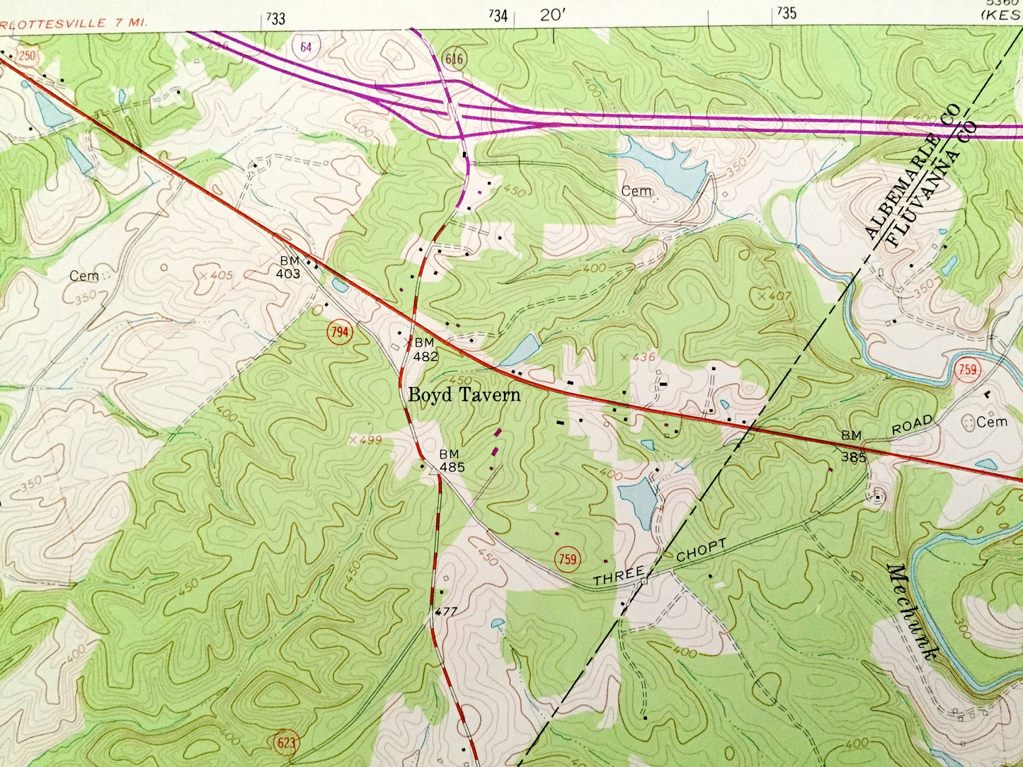 Antique Boyd Tavern, Virginia 1967 US Geological Survey Topographic Map – Albemarle, Fluvanna County, Lake Monticello, Union Mills, VA