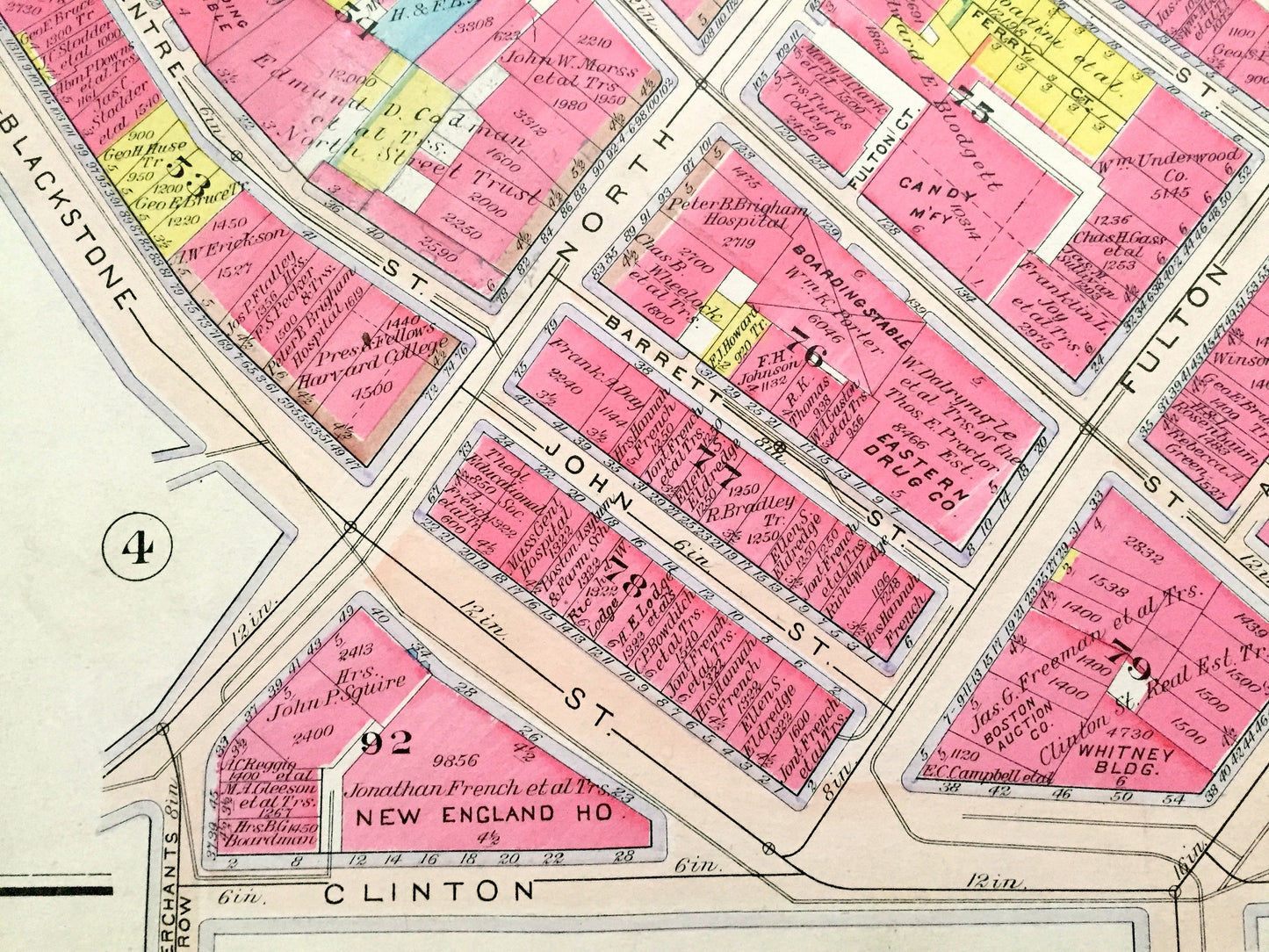 Antique 1908 North End, Boston, Massachusetts Map from G.W. Bromley Atlas – Downtown, Paul Revere House, Christopher Columbus Waterfront, MA