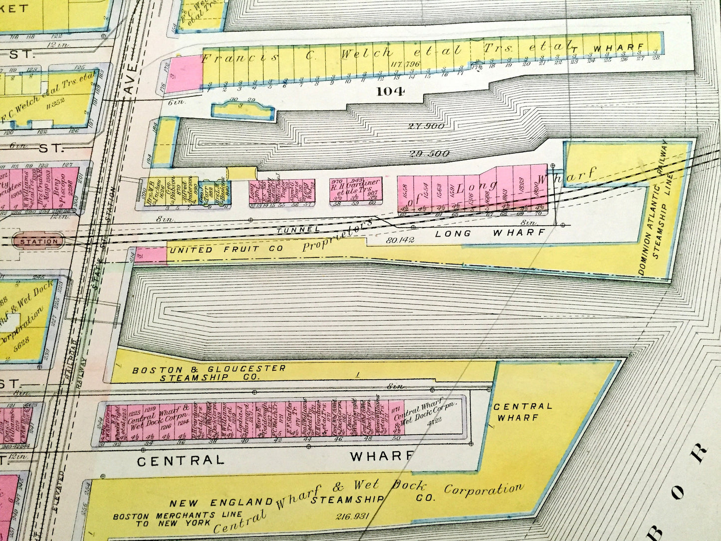 Antique 1908 Boston, Massachusetts Map from G.W. Bromley Atlas – Waterfront, Financial District, Faneuil Hall, Quincy Market, Harbor, MA