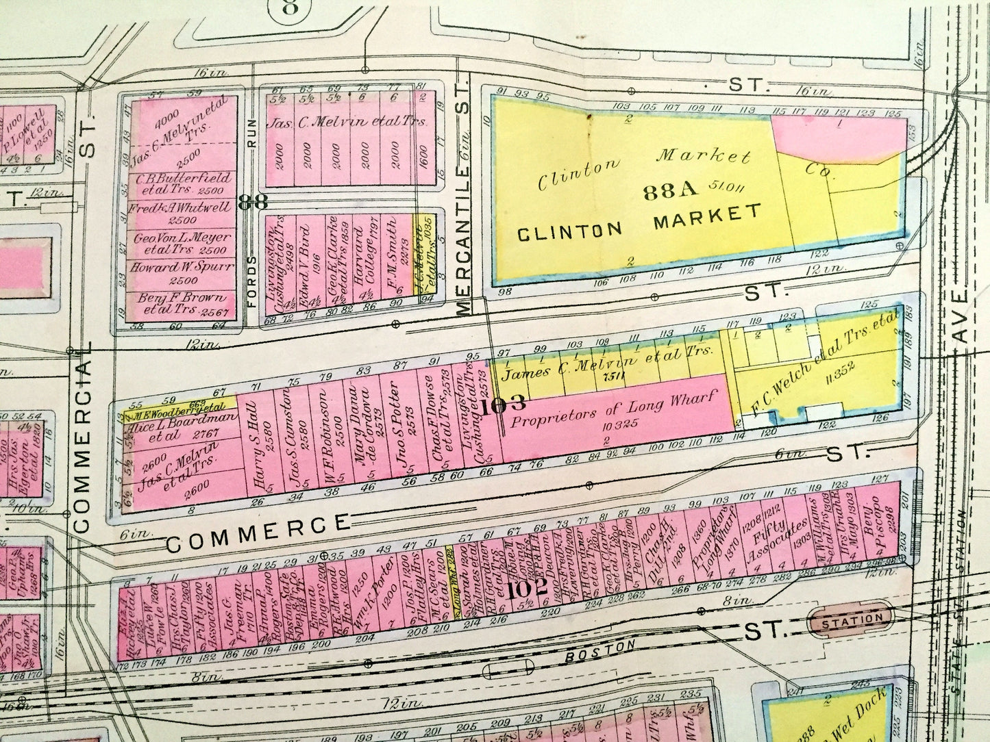 Antique 1908 Boston, Massachusetts Map from G.W. Bromley Atlas – Waterfront, Financial District, Faneuil Hall, Quincy Market, Harbor, MA