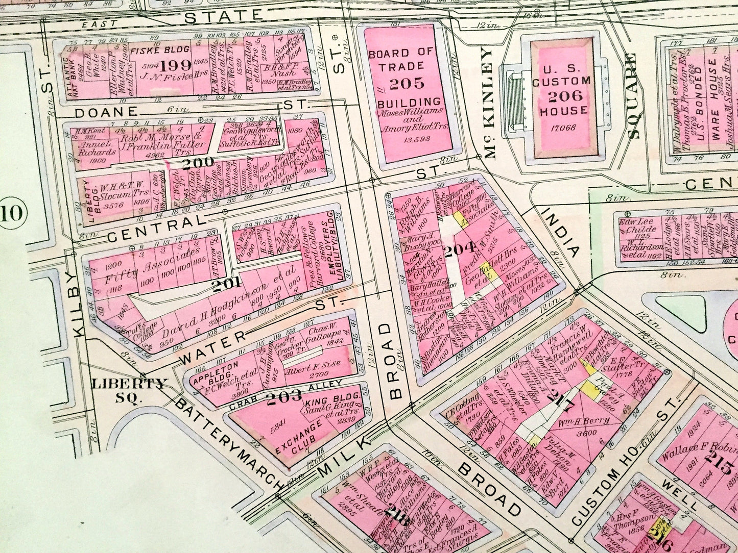 Antique 1908 Boston, Massachusetts Map from G.W. Bromley Atlas – Waterfront, Financial District, Faneuil Hall, Quincy Market, Harbor, MA