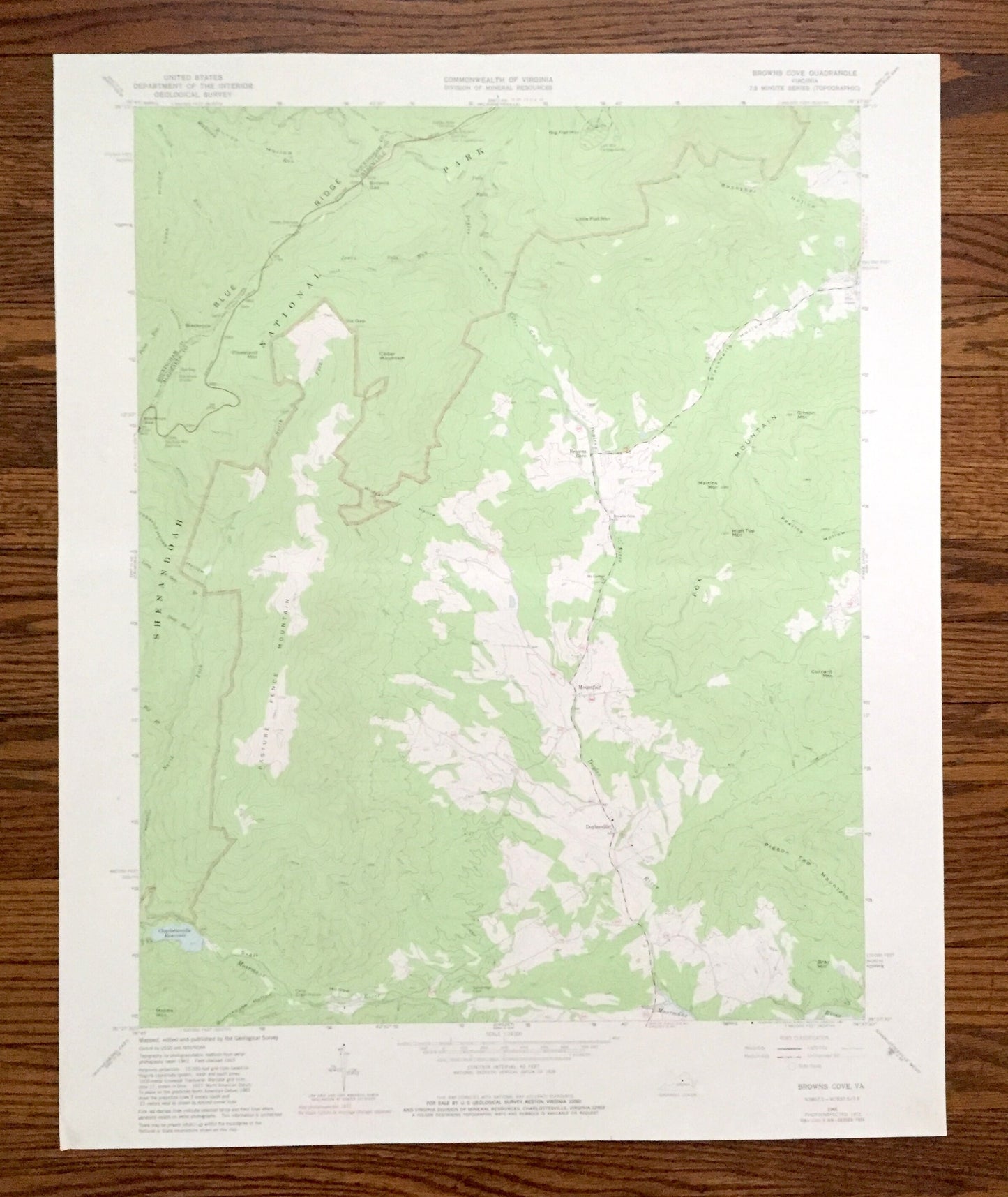 Antique Browns Cove, Virginia 1965 US Geological Survey Topographic Map – Albermarle County Shenandoah National Park Blue Ridge Mountains VA