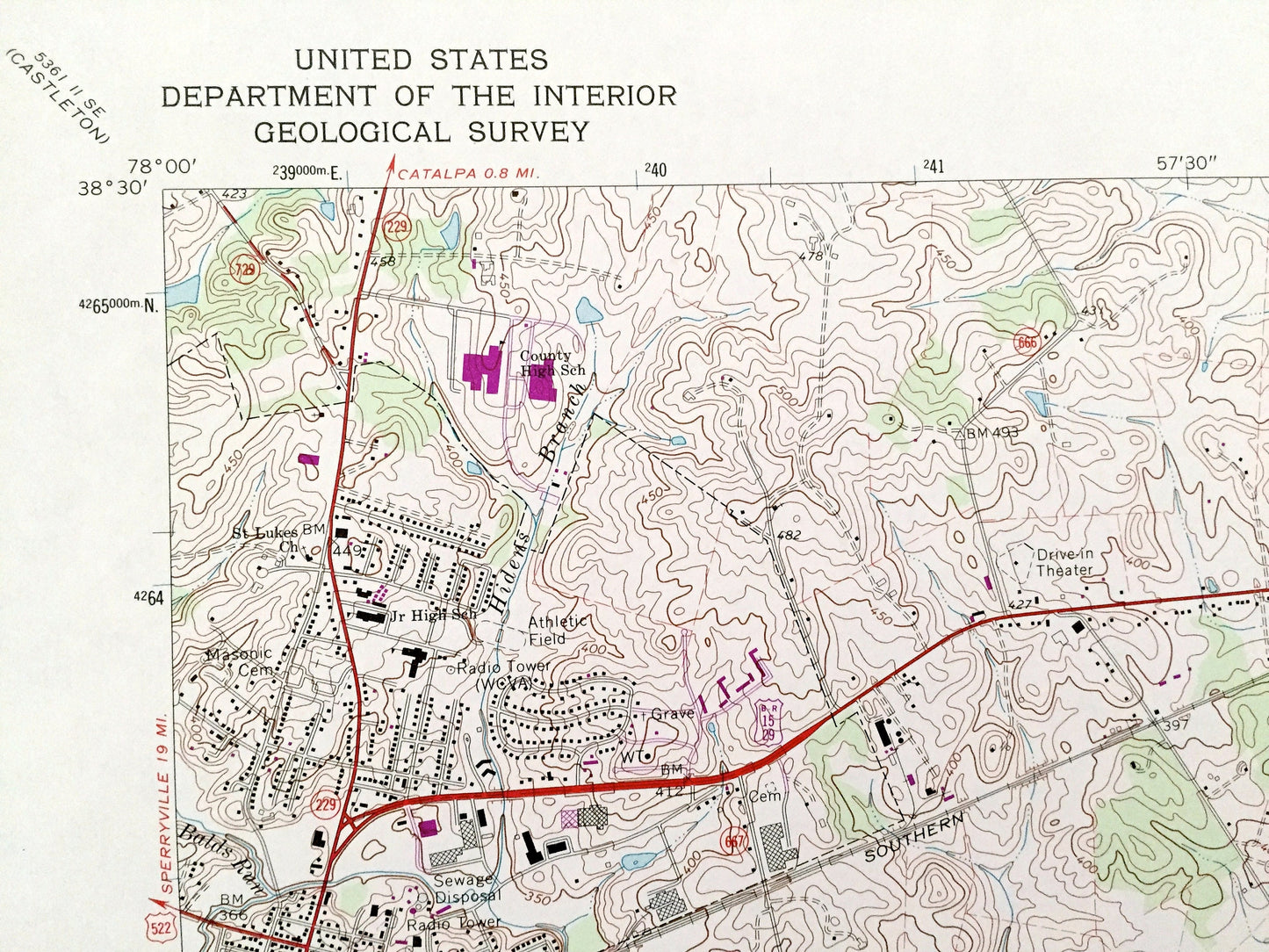 Antique Culpeper East, Virginia 1973 US Geological Survey Topographic Map – Orange County, Stevensburg, Brandy Station, Mount Pony, VA