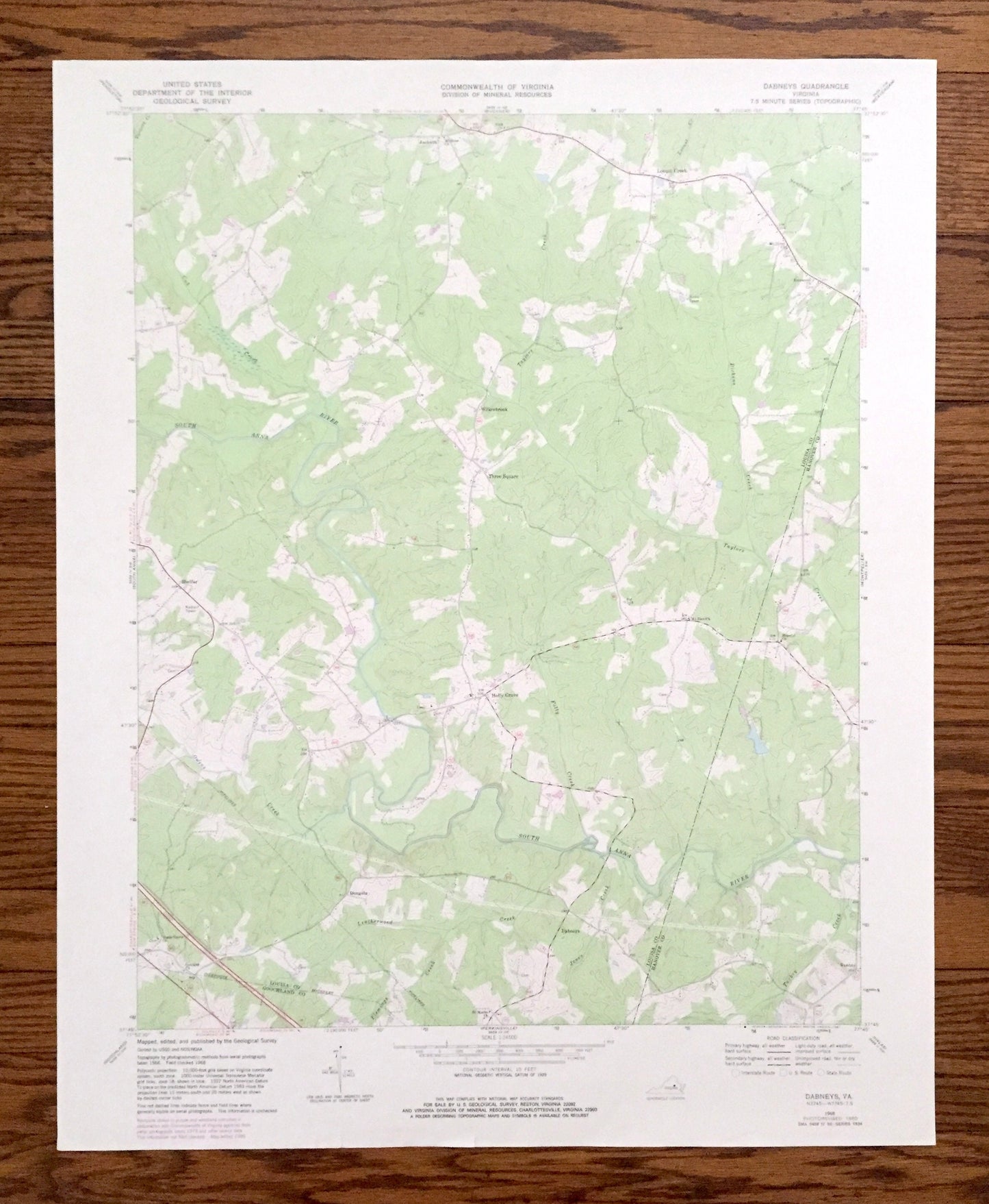 Antique Dabneys, Virginia 1968 US Geological Survey Topographic Map – Louisa, Hanover, Goochland County, Jackson, South Anna River, VA