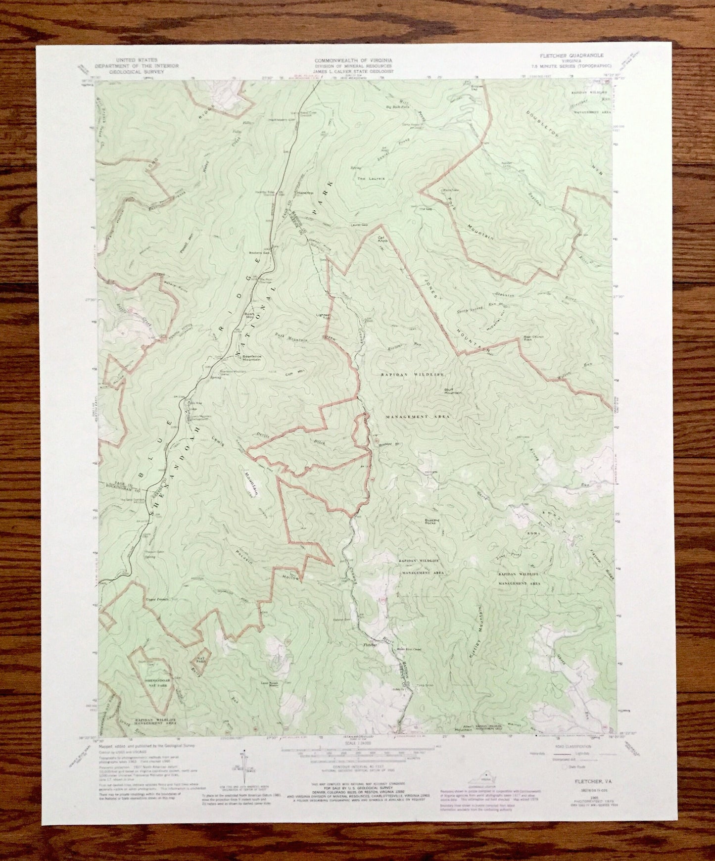 Antique Fletcher, Virginia 1965 US Geological Survey Topographic Map – Page, Greene, Madison County Shenandoah National Park Blue Ridge, VA