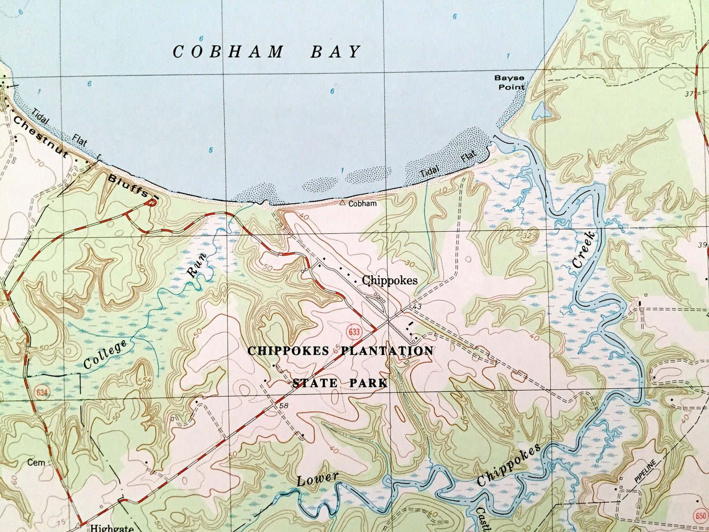 Antique Hog Island, Virginia 1984 US Geological Survey Topographic Map – Surry, James City County, James River, Jamestown, Kingsmill VA