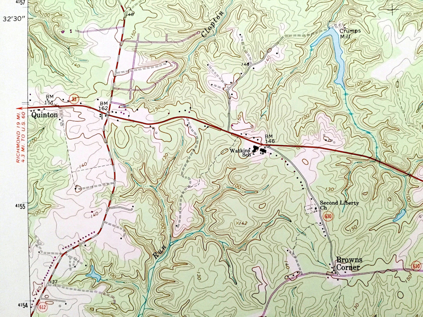 Antique Tunstall, Virginia 1966 US Geological Survey Topographic Map – King William, New Kent County, Pamunkey River, Indian Reservation, VA