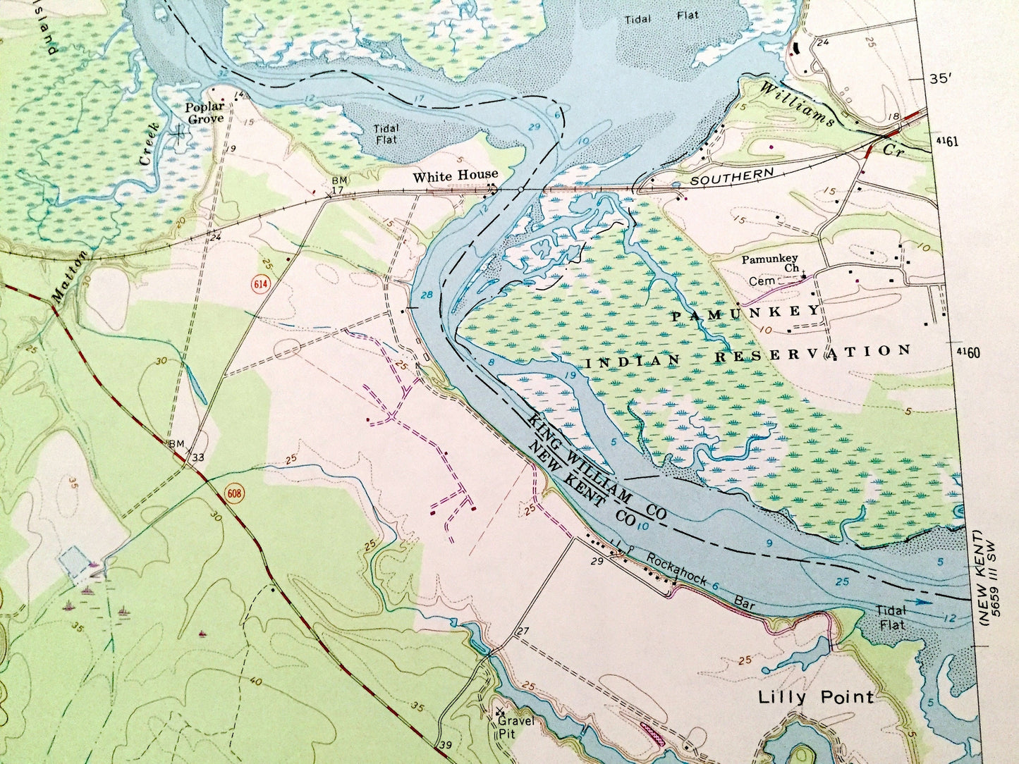 Antique Tunstall, Virginia 1966 US Geological Survey Topographic Map – King William, New Kent County, Pamunkey River, Indian Reservation, VA