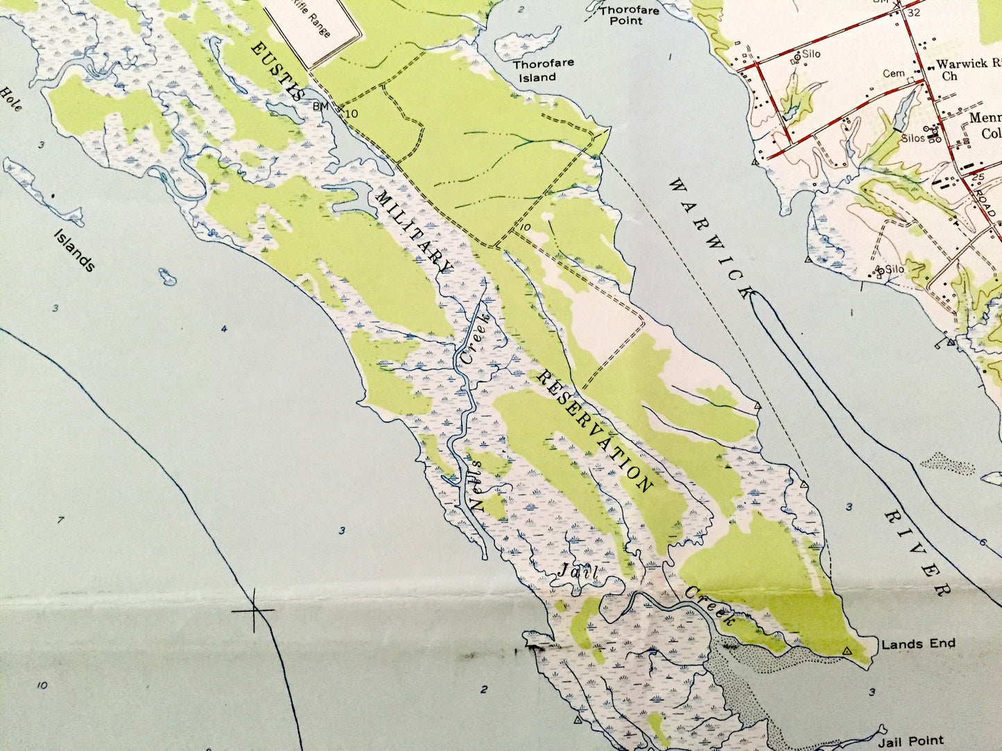 Antique Mulberry Island, Virginia 1950 US Geological Survey Topographic Map – Warwick, Isle of Wight County, James River, Fort Eustis, VA