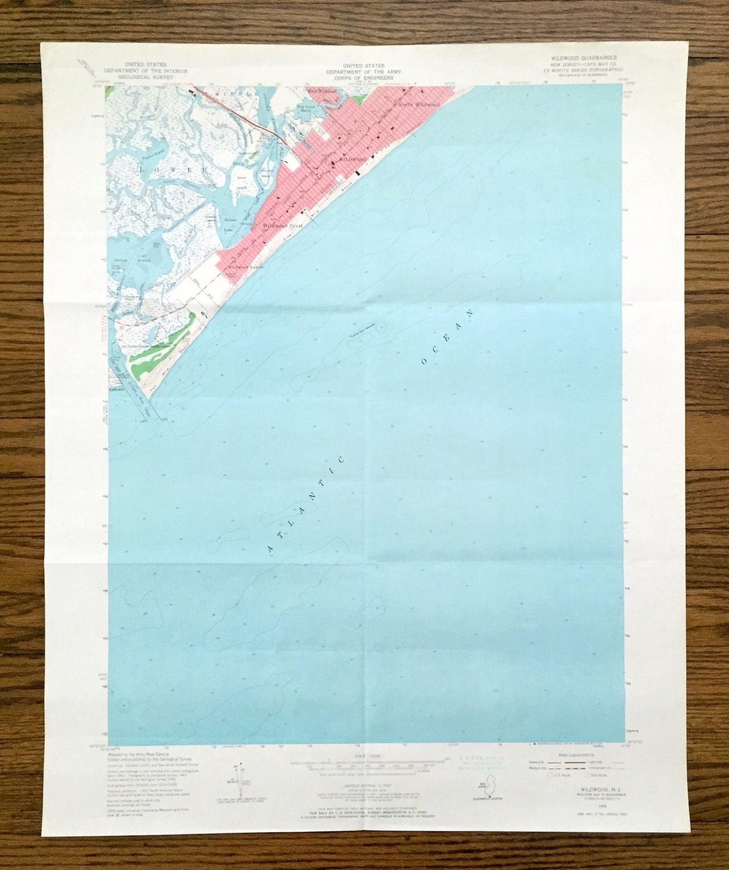 Antique Wildwood, New Jersey 1955 US Geological Survey Topographic Map – Cape May County, Lower Township, Middle, Coast Guard, Shore, NJ