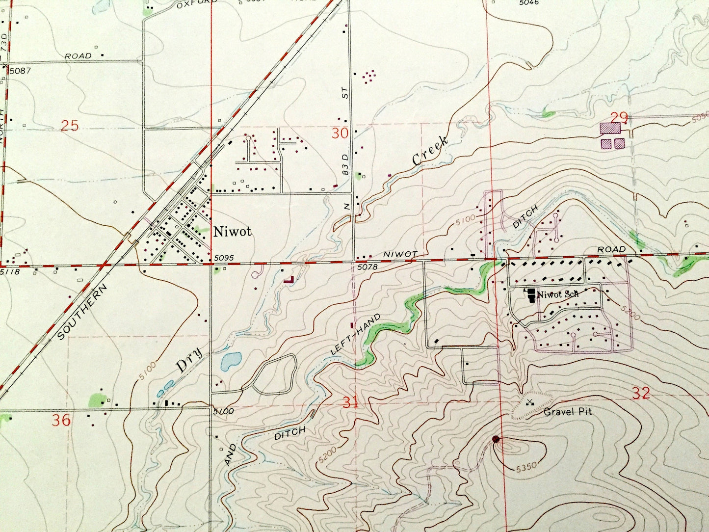 Antique Niwot, Colorado 1967 US Geological Survey Topographic Map – Boulder County, Valmont, Gun Barrel Hill, Teller, Hayden Lake, CO