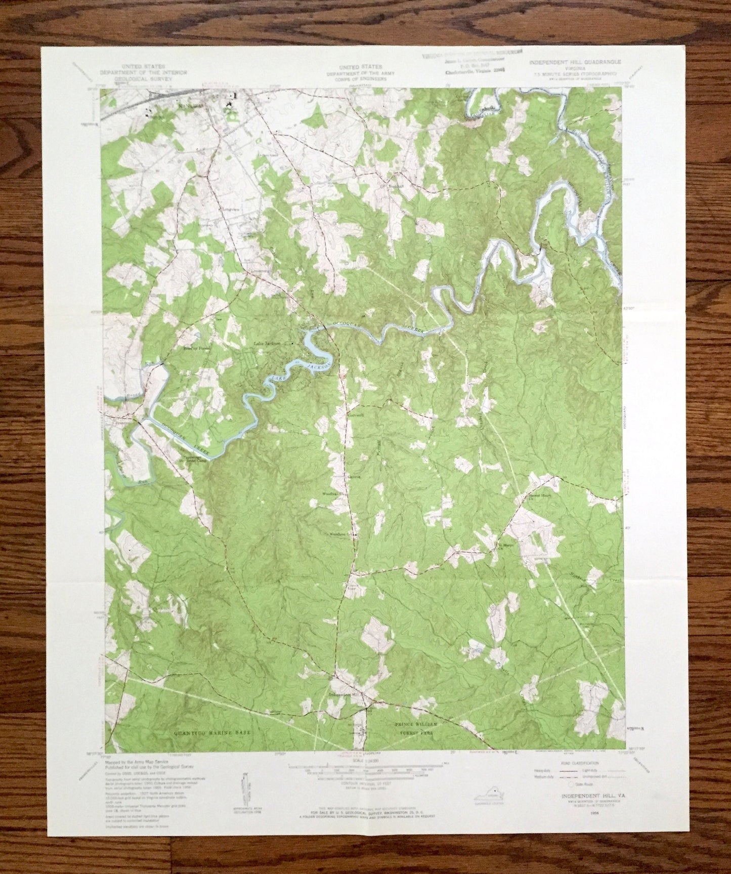 Antique Manassas, Virginia 1956 US Geological Survey Topographic Map – Prince William County, Independent Hill, Lake Jackson, Bull Run, VA