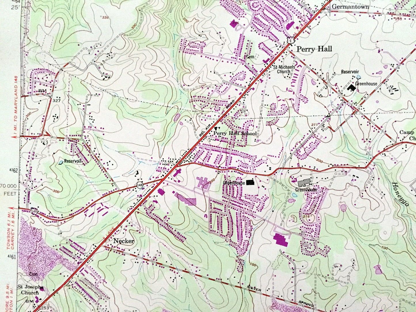 Antique White Marsh, Maryland 1951 US Geological Survey Topographic Map – Baltimore, Harford County, Perry Hall, Gunpowder, Kingsville, MD