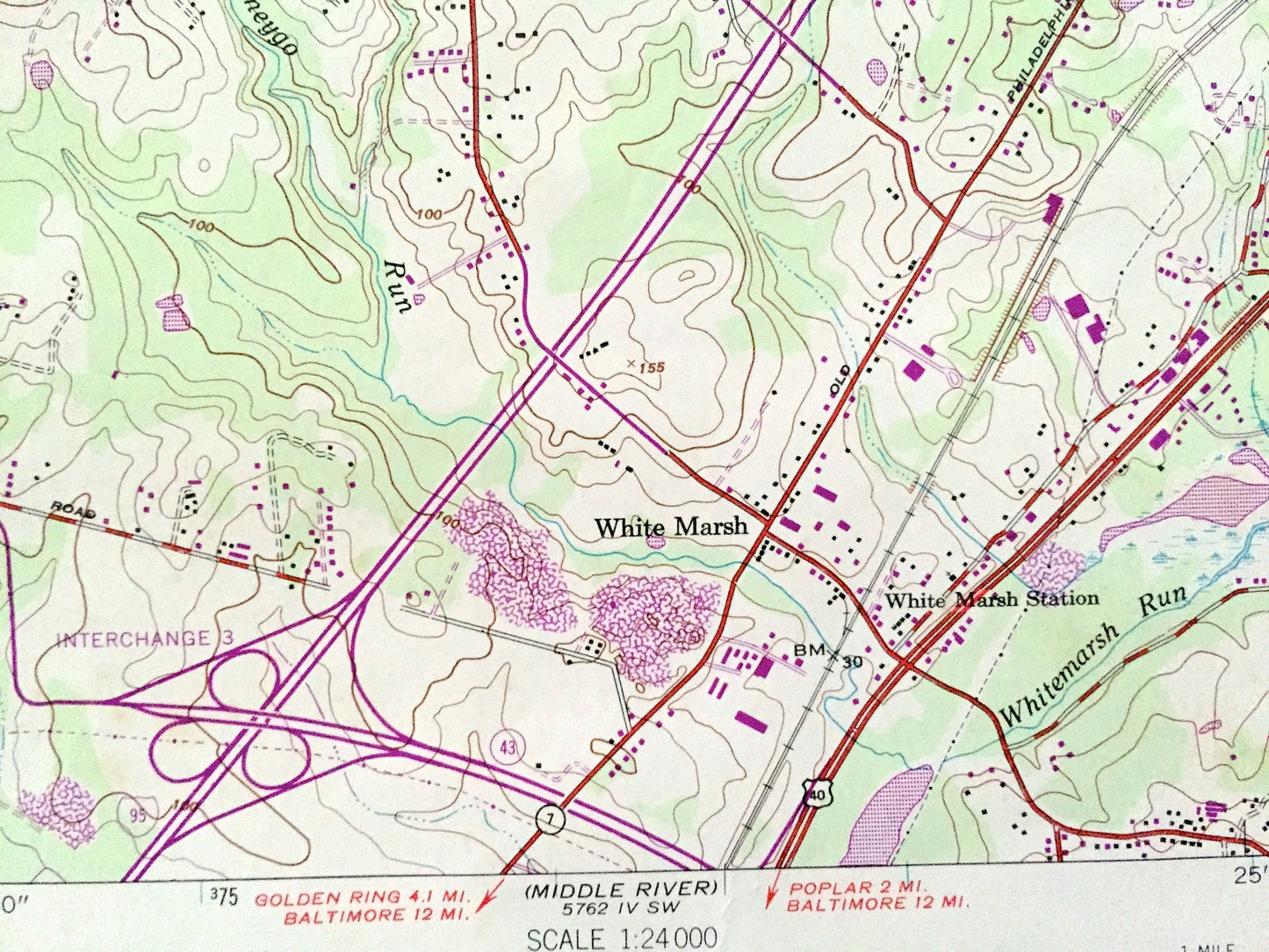 Antique White Marsh, Maryland 1951 US Geological Survey Topographic Map – Baltimore, Harford County, Perry Hall, Gunpowder, Kingsville, MD