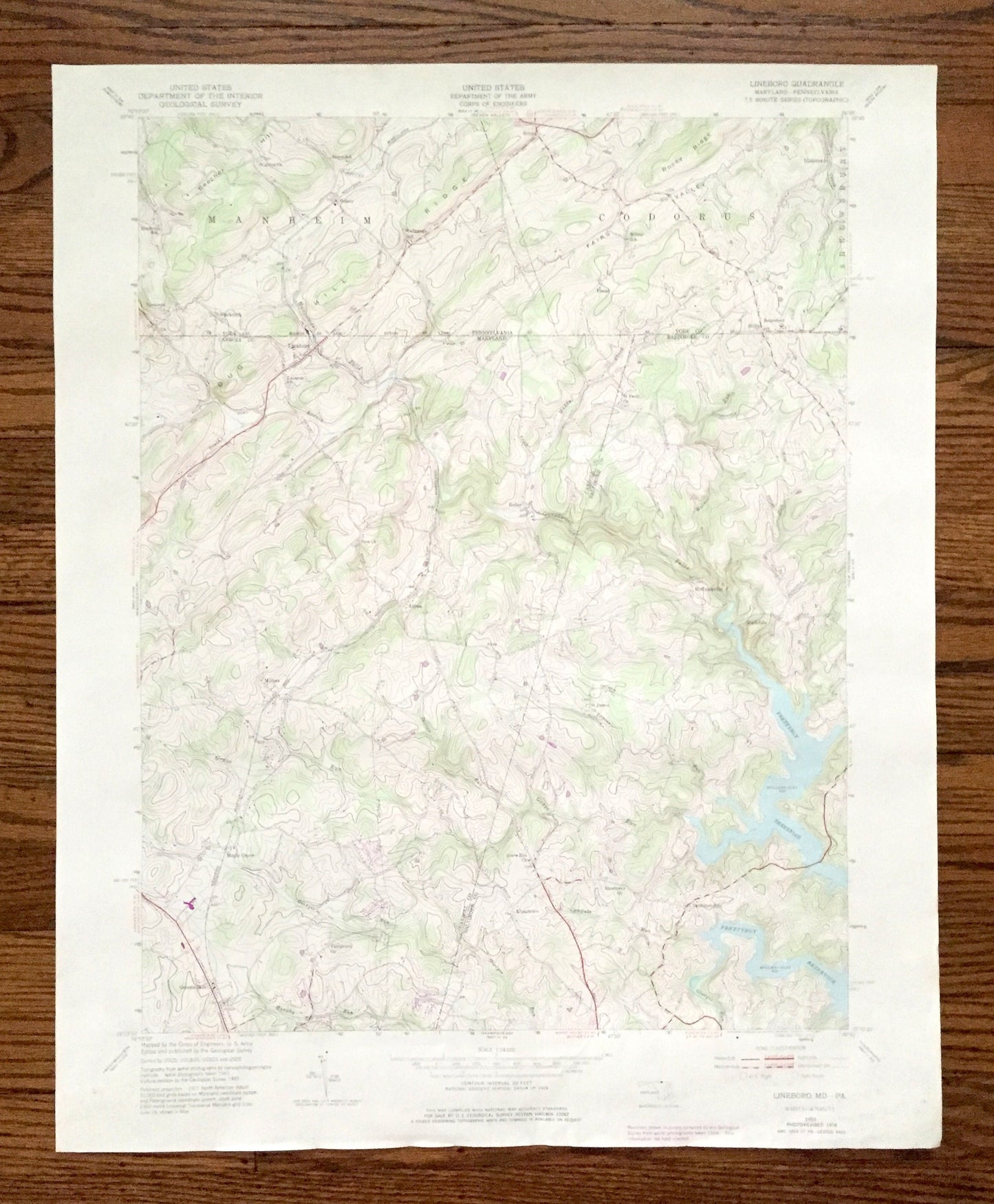 Antique Lineboro, Maryland 1953 US Geological Survey Topographic Map – Carroll County, York, Prettyboy Reservoir, Manheim Pennsylvania MD PA
