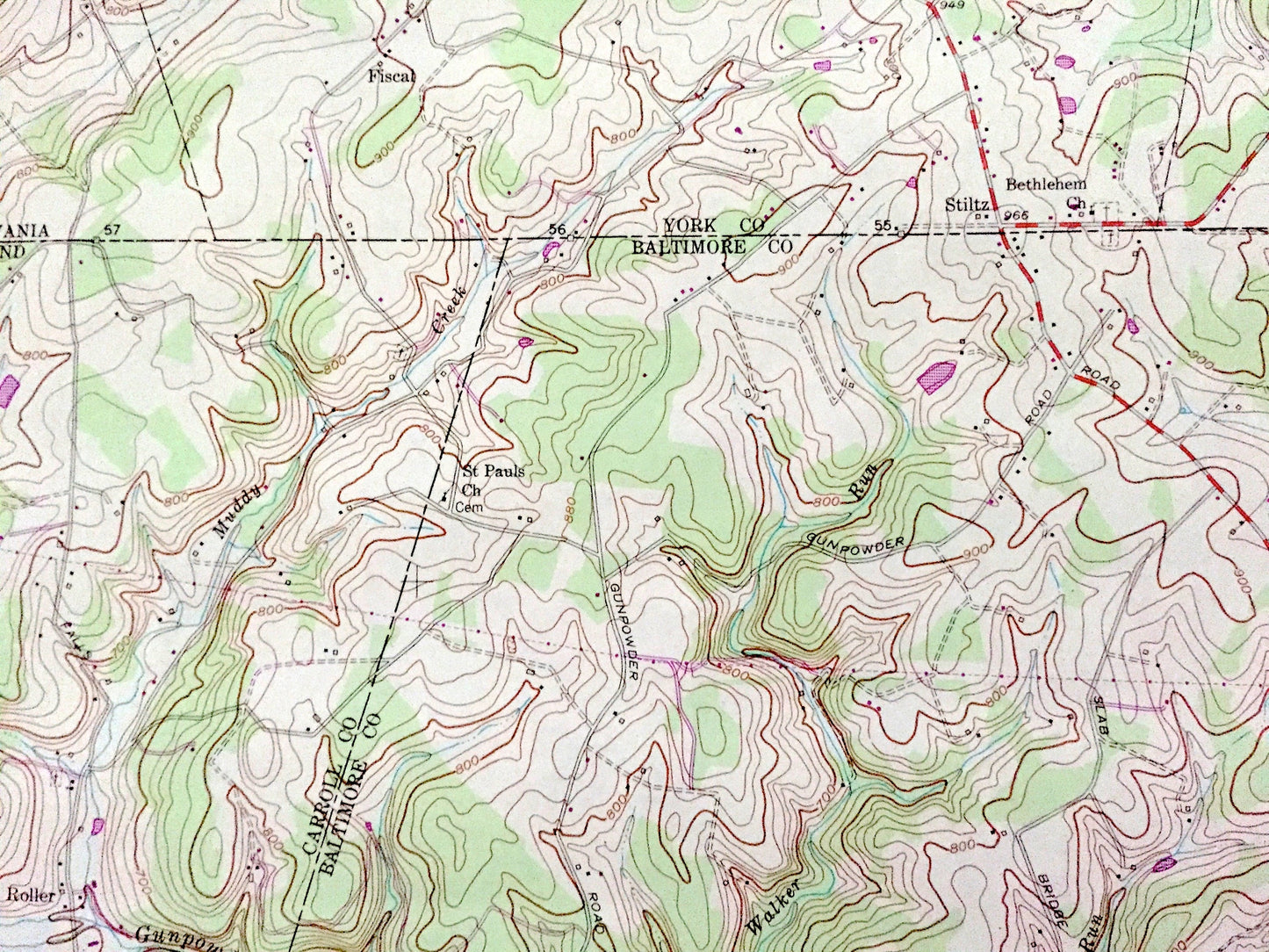 Antique Lineboro, Maryland 1953 US Geological Survey Topographic Map – Carroll County, York, Prettyboy Reservoir, Manheim Pennsylvania MD PA