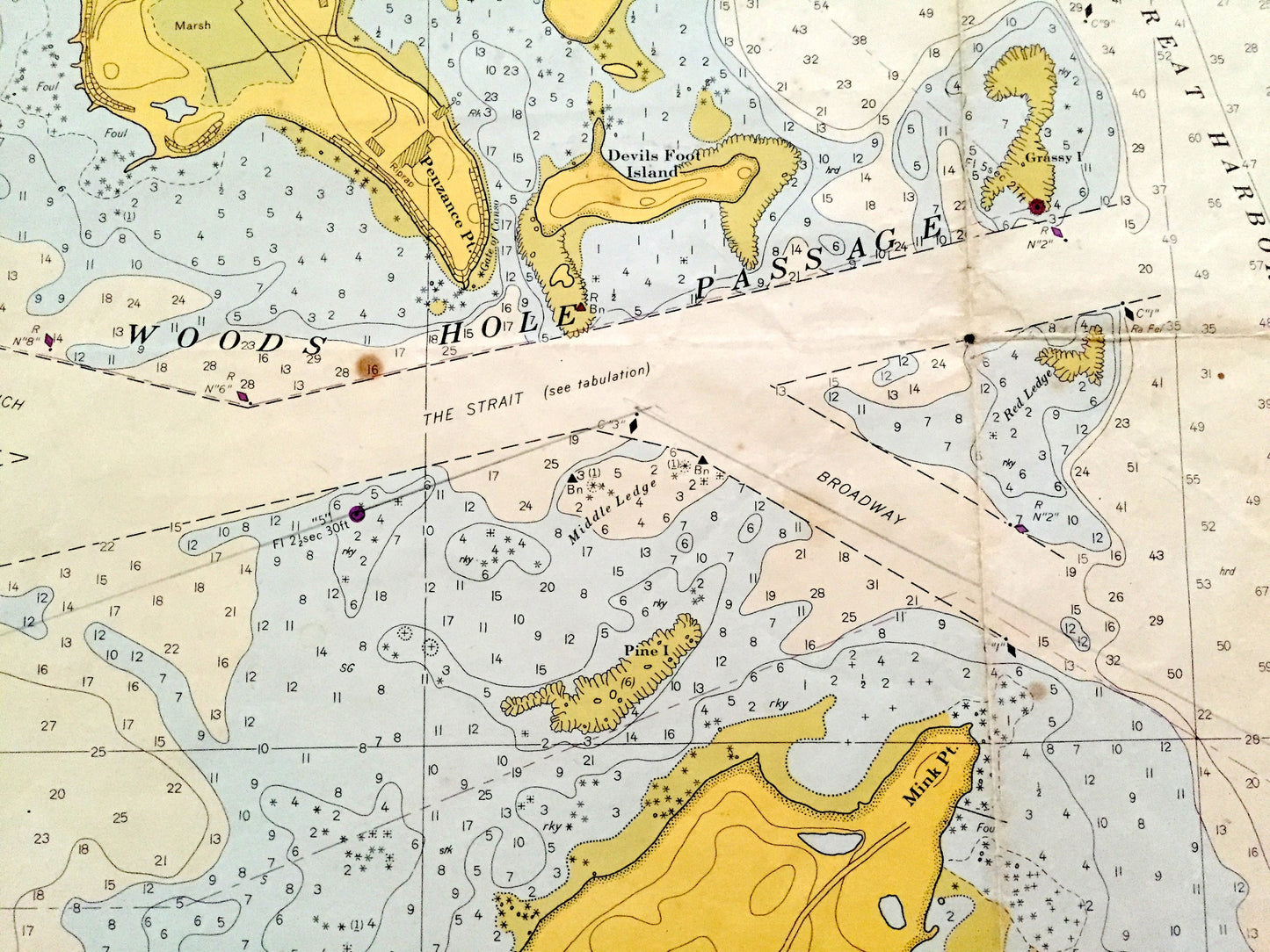Antique Woods Hole, Massachusetts 1966 US Coast Guard Nautical Map – Falmouth, Cape Cod, Barnstable County, Nobska, Nonamesset Island, MA