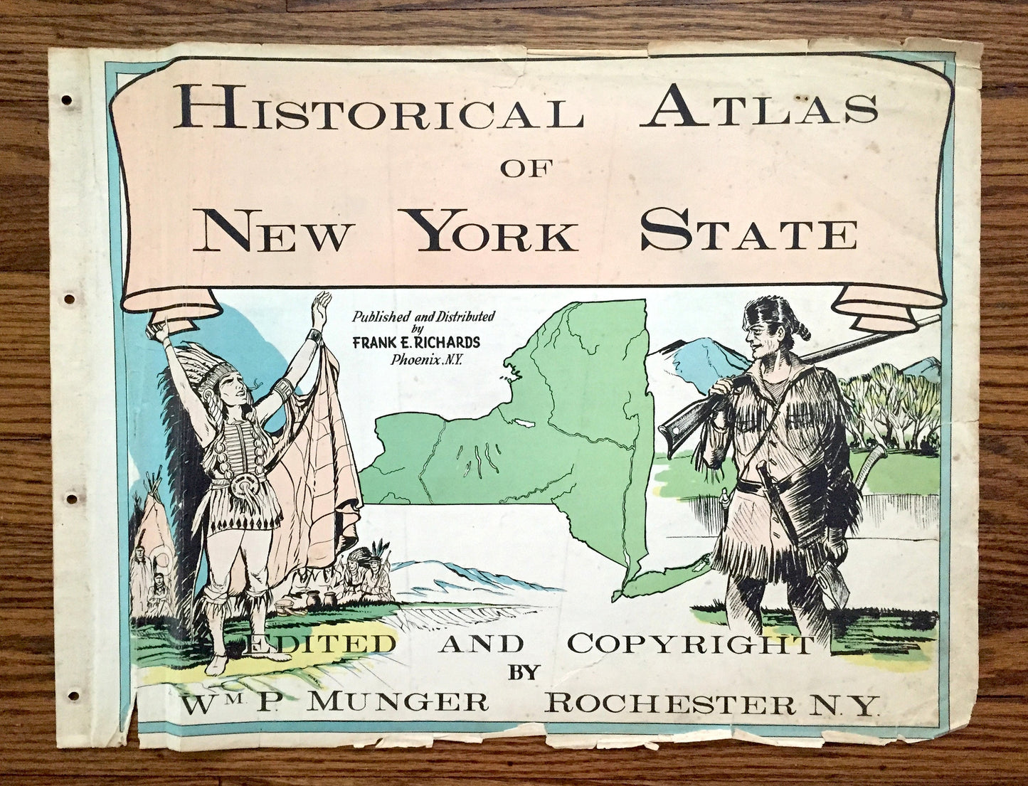 Antique Title Page, 1941 Historical Atlas of New York State by WP Munger – NYC, Upstate, Long Island, Adirondacks, Catskills Hudson River NY