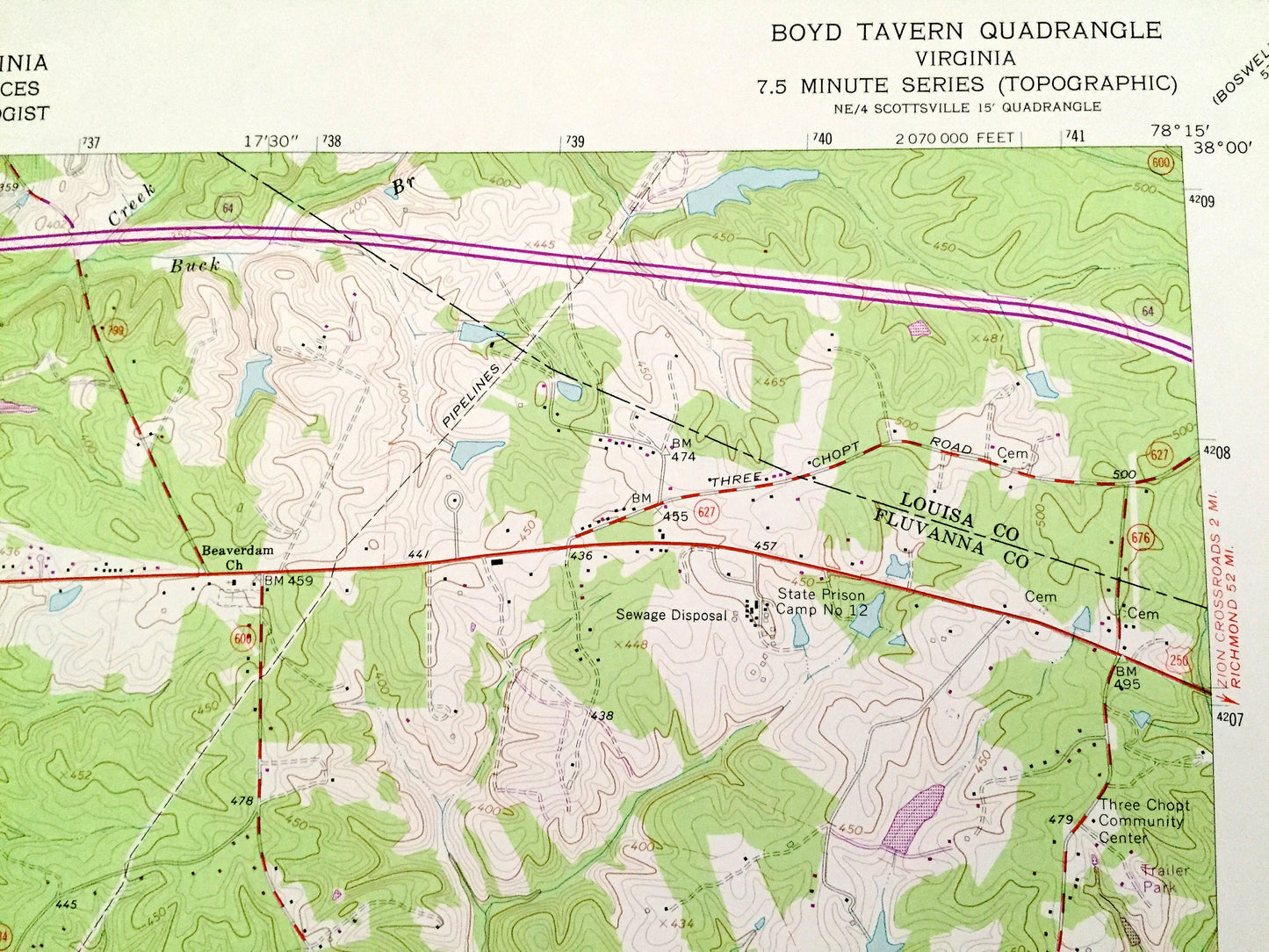 Antique Boyd Tavern, Virginia 1967 US Geological Survey Topographic Map – Albemarle, Fluvanna County, Lake Monticello, Union Mills, VA