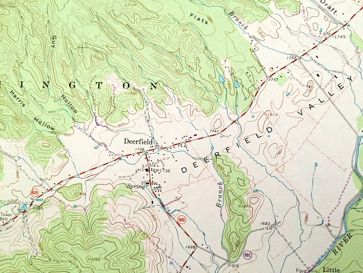 Antique Deerfield, Virginia 1967 US Geological Survey Topographic Map – August, Bath, Highland County, George Washington National Forest, VA