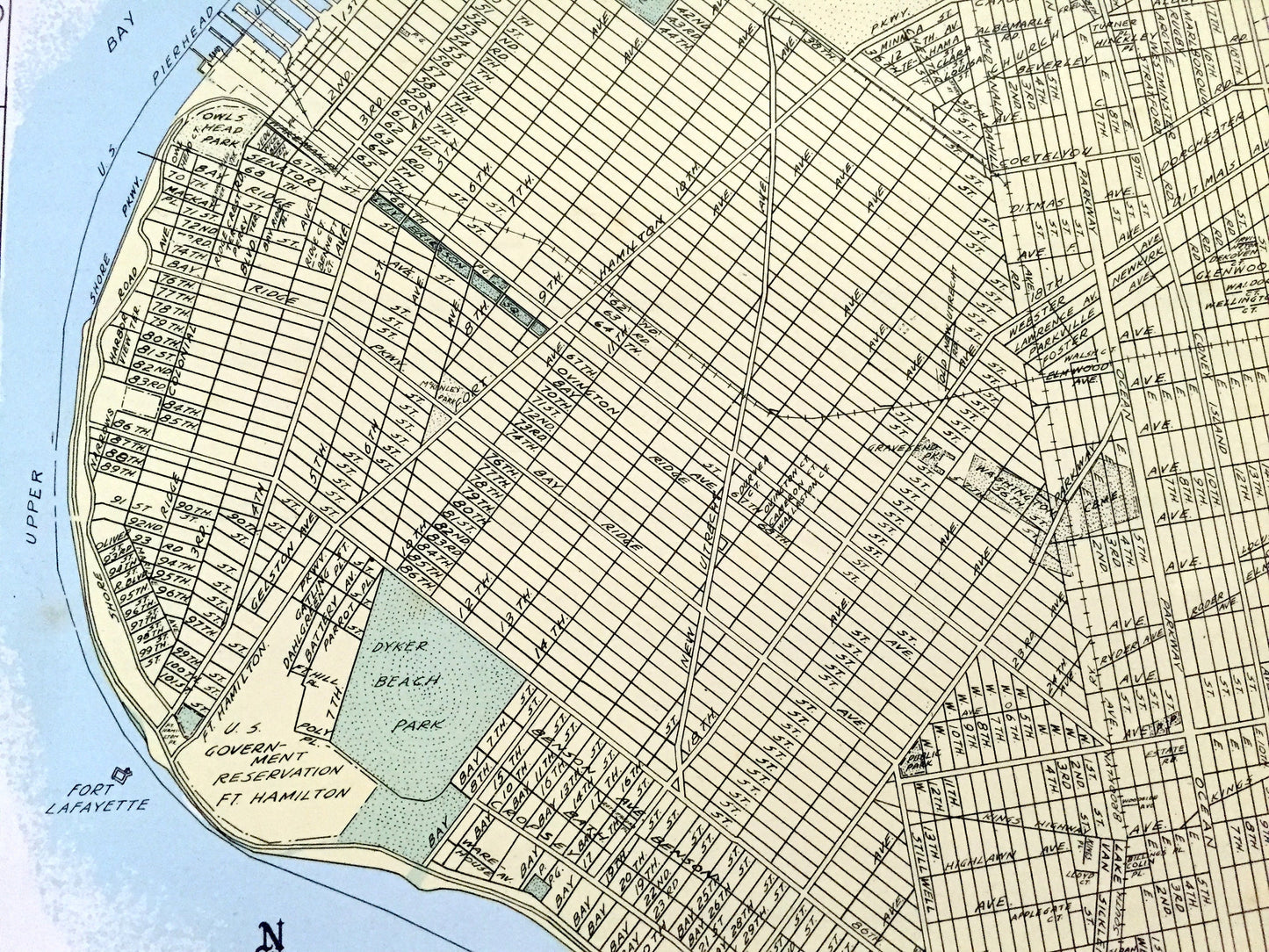 Antique Brooklyn Borough, New York 1941 Historical Atlas Map – Williamsburg, Greenpoint, Park Slope, Red Hook, Bushwick, Kings County NY NYC