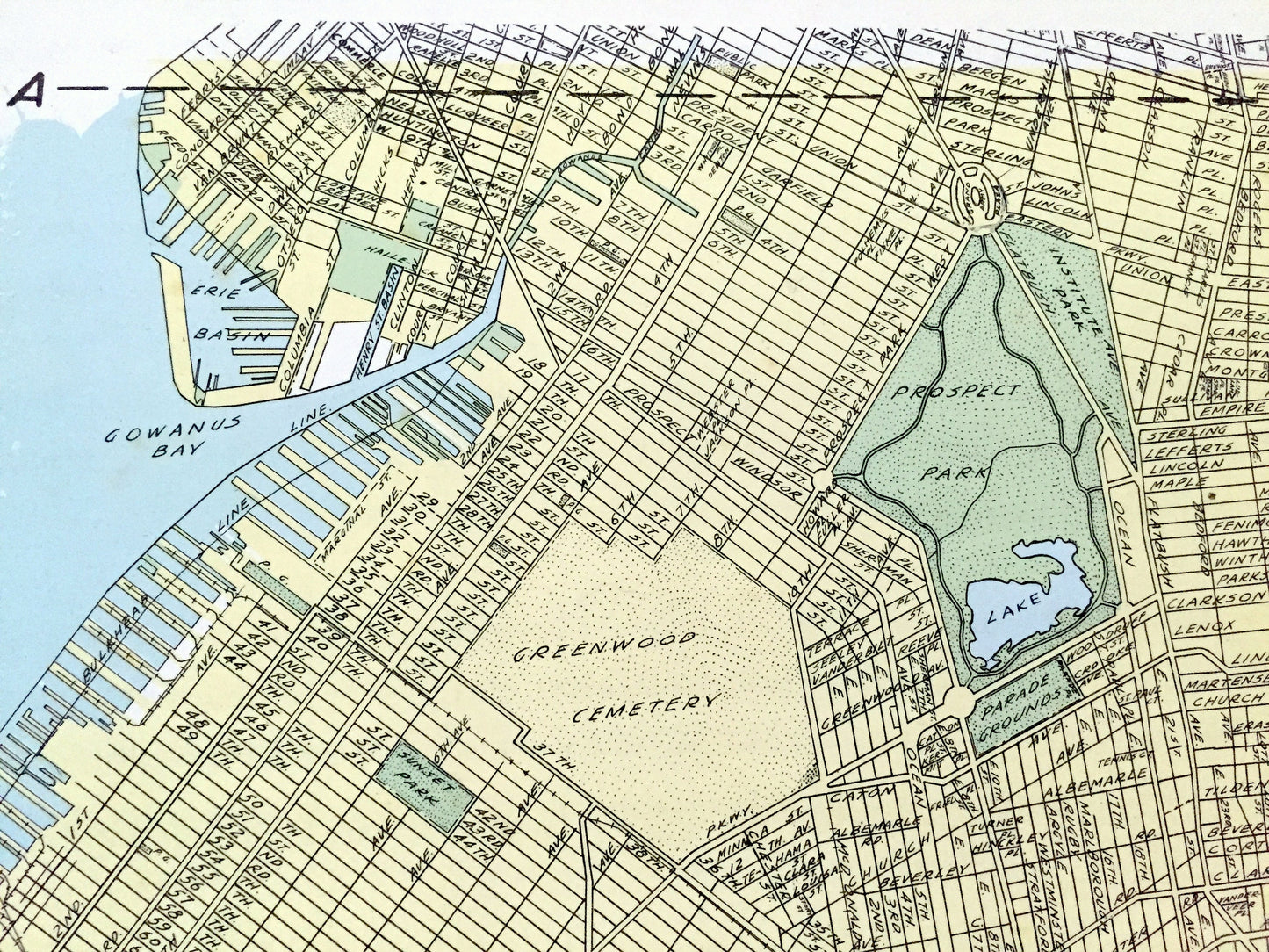 Antique Brooklyn Borough, New York 1941 Historical Atlas Map – Williamsburg, Greenpoint, Park Slope, Red Hook, Bushwick, Kings County NY NYC