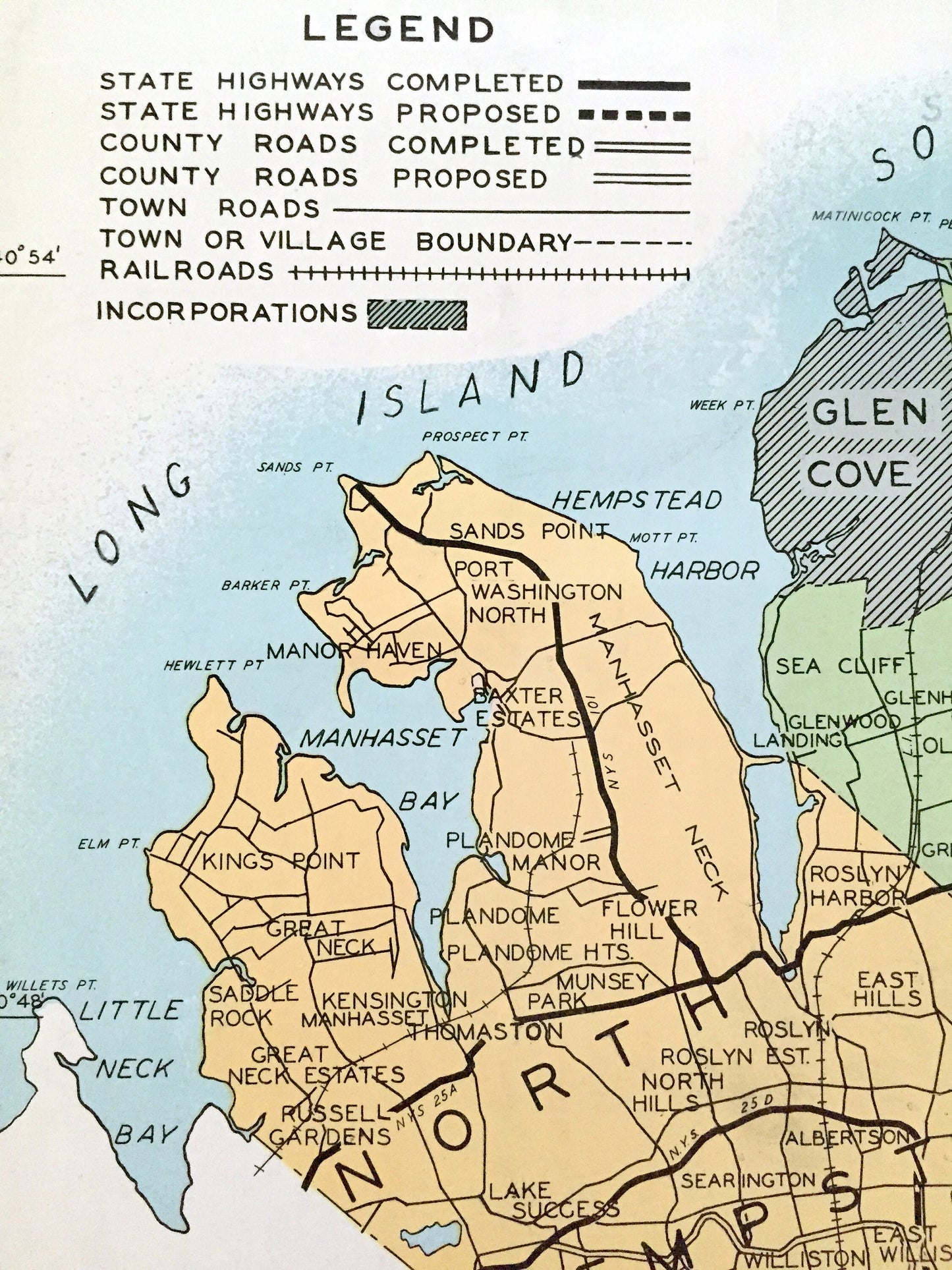 Antique Nassau County, New York 1941 Historical Atlas Map – Oyster Bay, Hempstead, Mineola, Freeport, Farmingdale, Long Beach, Rockaway, NY