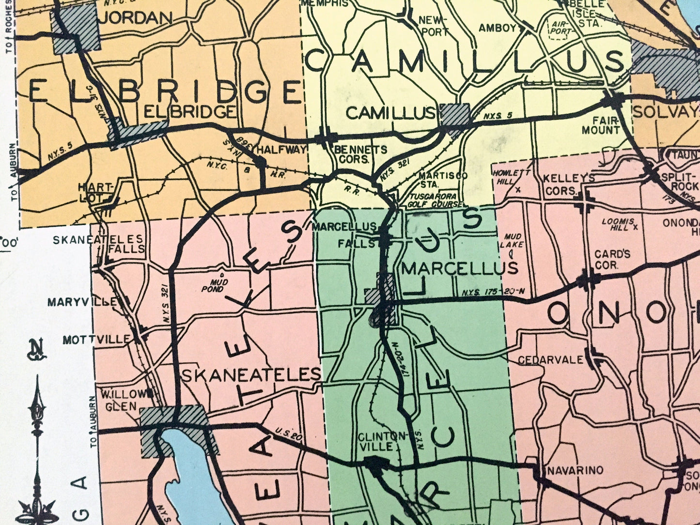 Antique Onondaga County, New York 1941 Historical Atlas Map – Syracuse, Oneida Lake, Manlius, Cicero, Skaneateles, Elbridge, Tully, Amber NY