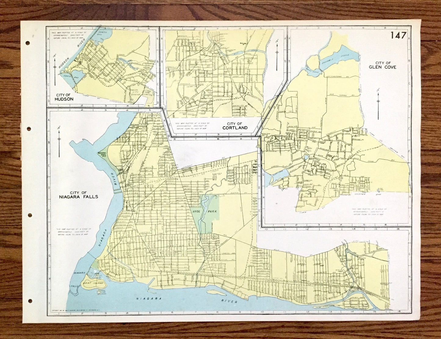Antique Niagara Falls, Hudson, Cortland & Glen Cove, New York 1941 Historical Atlas City Street Map – Nassau, Columbia County, River Valley