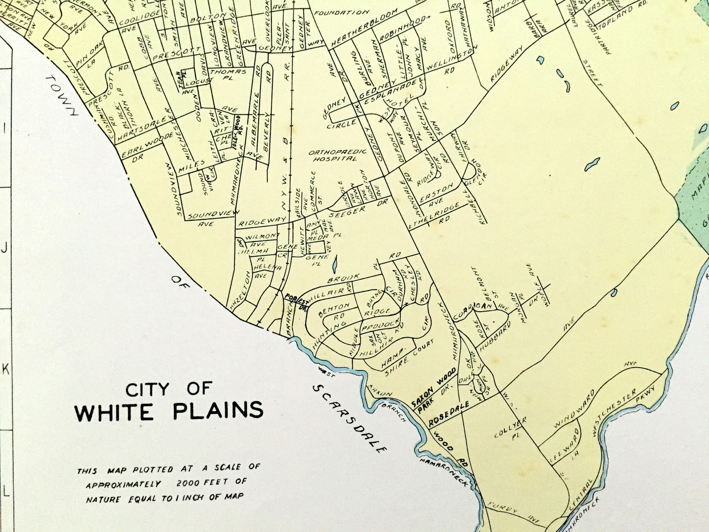Antique White Plains, Johnstown, Little Falls, Poughkeepsie & Watervliet, New York 1941 Historical Atlas City Street Map – Westchester NY