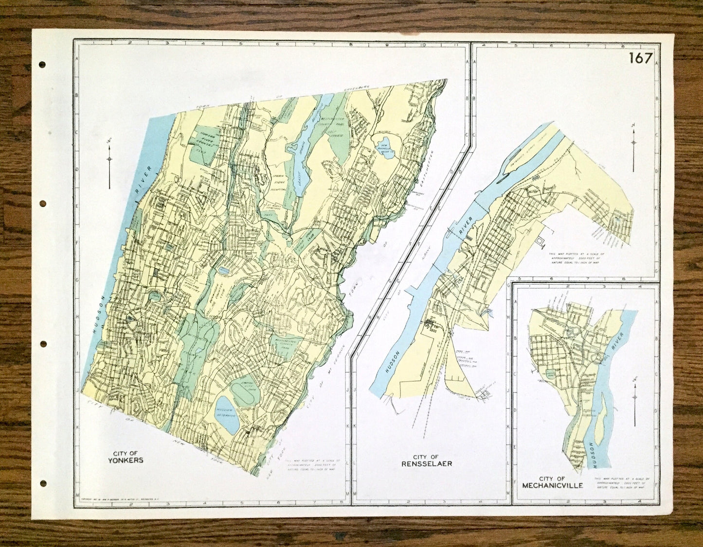 Antique Yonkers, Rensselaer & Mechanicville, New York 1941 Historical Atlas City Street Map – Hudson River Valley, Westchester County, NY