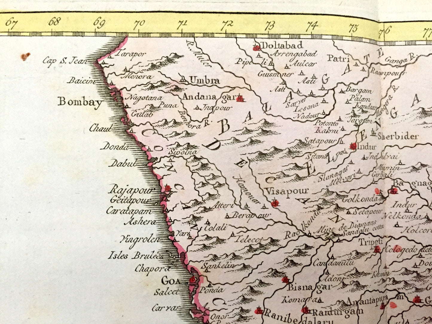 Antique 1773 Hindostan India Map by Jacques Nicolas Bellin from Harrevelt L’histoire Philosophique Atlas – Bombay, Mumbai, Madras, Sri Lanka