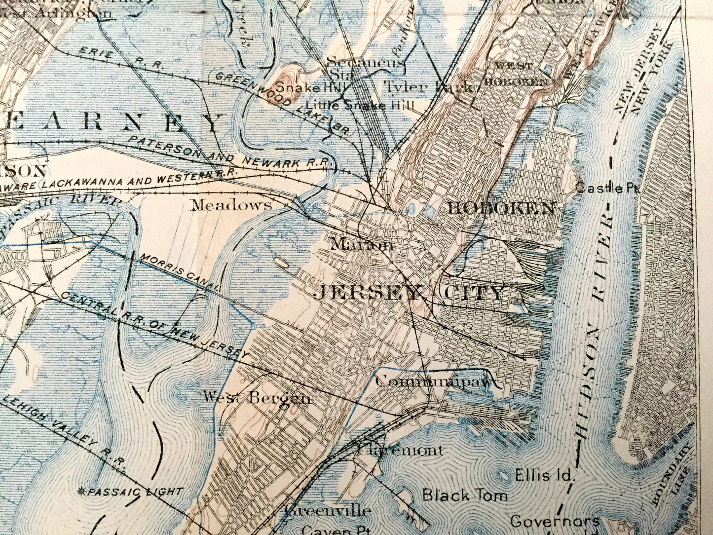 Antique 1902 New Jersey, New York & Pennsylvania US Geological Survey Topographic Map – Hudson River Valley, Montclair, Upstate, Passaic, NJ