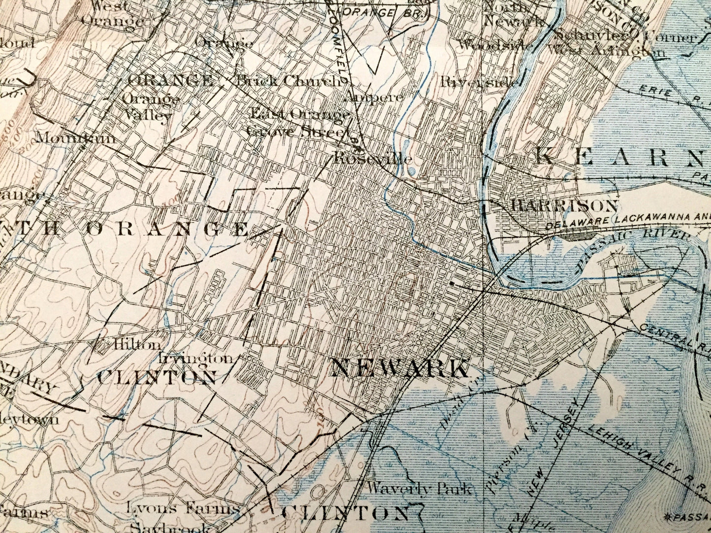 Antique 1902 New Jersey, New York & Pennsylvania US Geological Survey Topographic Map – Hudson River Valley, Montclair, Upstate, Passaic, NJ