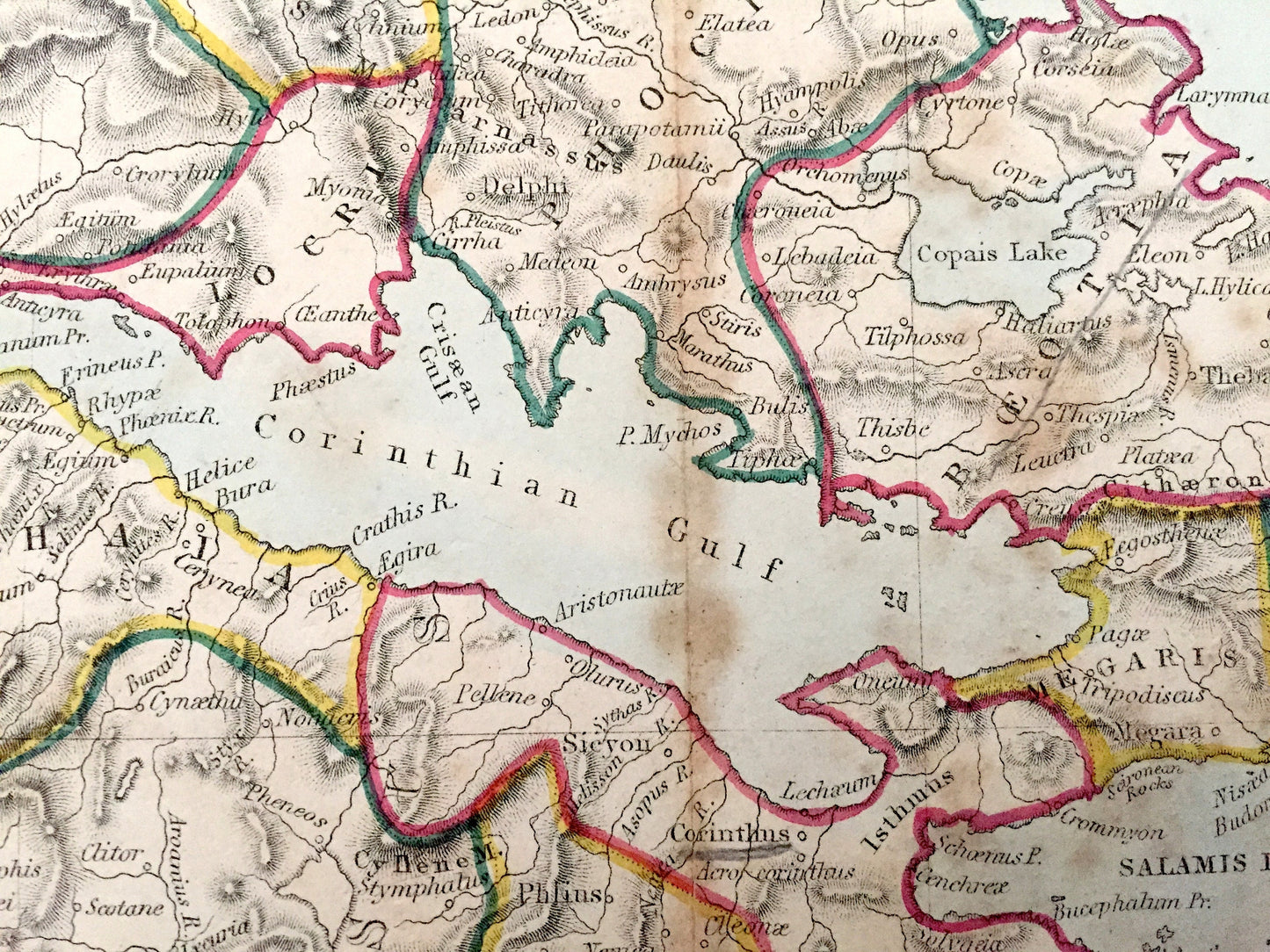 Antique 1866 Ancient Greece Map from SDUK Atlas – Athens, Corinth, Sparta, Patras, Preveza, Kalamata, Saronic, Cyclades Islands, Negropont