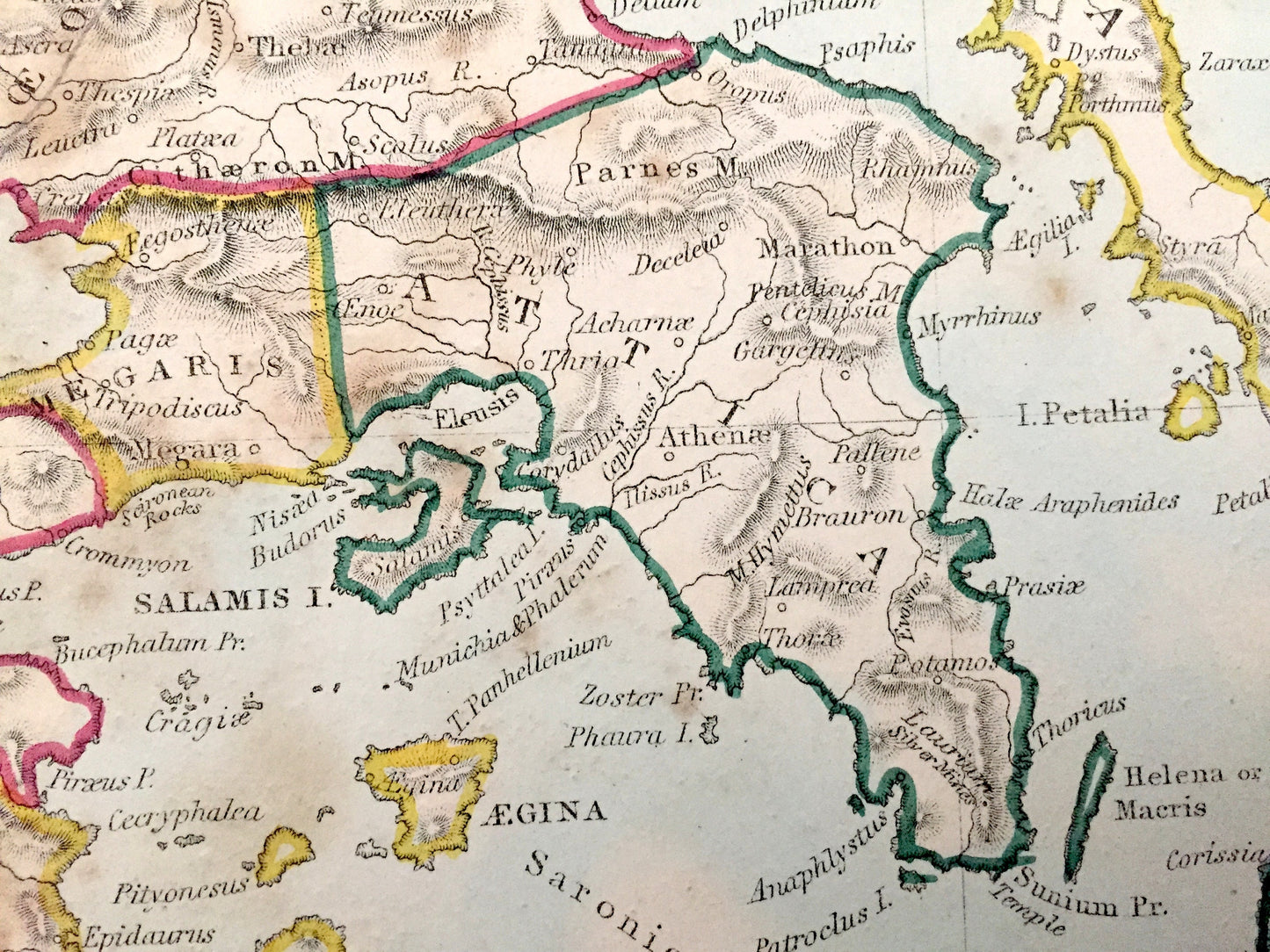 Antique 1866 Ancient Greece Map from SDUK Atlas – Athens, Corinth, Sparta, Patras, Preveza, Kalamata, Saronic, Cyclades Islands, Negropont