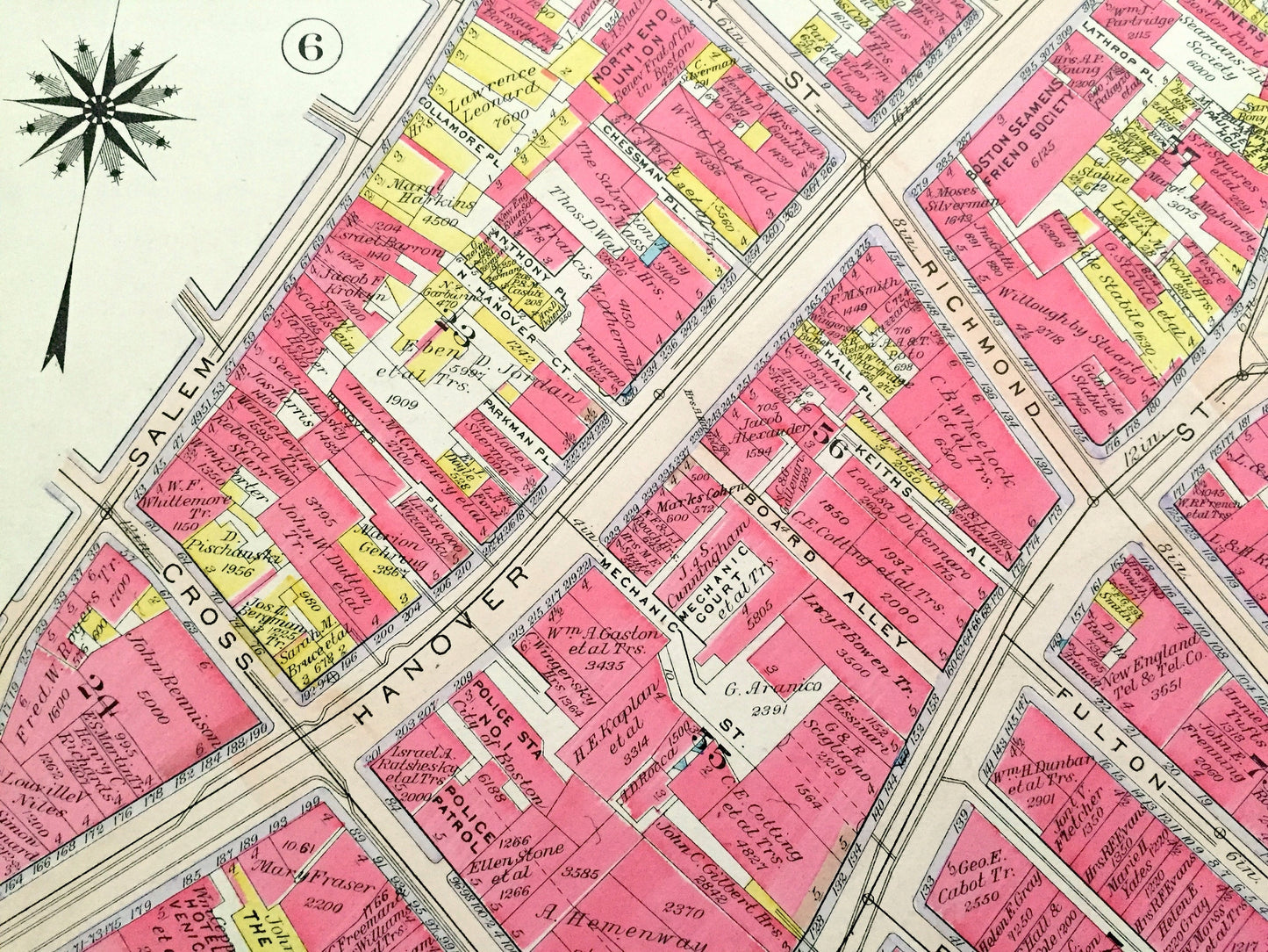 Antique 1908 North End, Boston, Massachusetts Map from G.W. Bromley Atlas – Downtown, Paul Revere House, Christopher Columbus Waterfront, MA