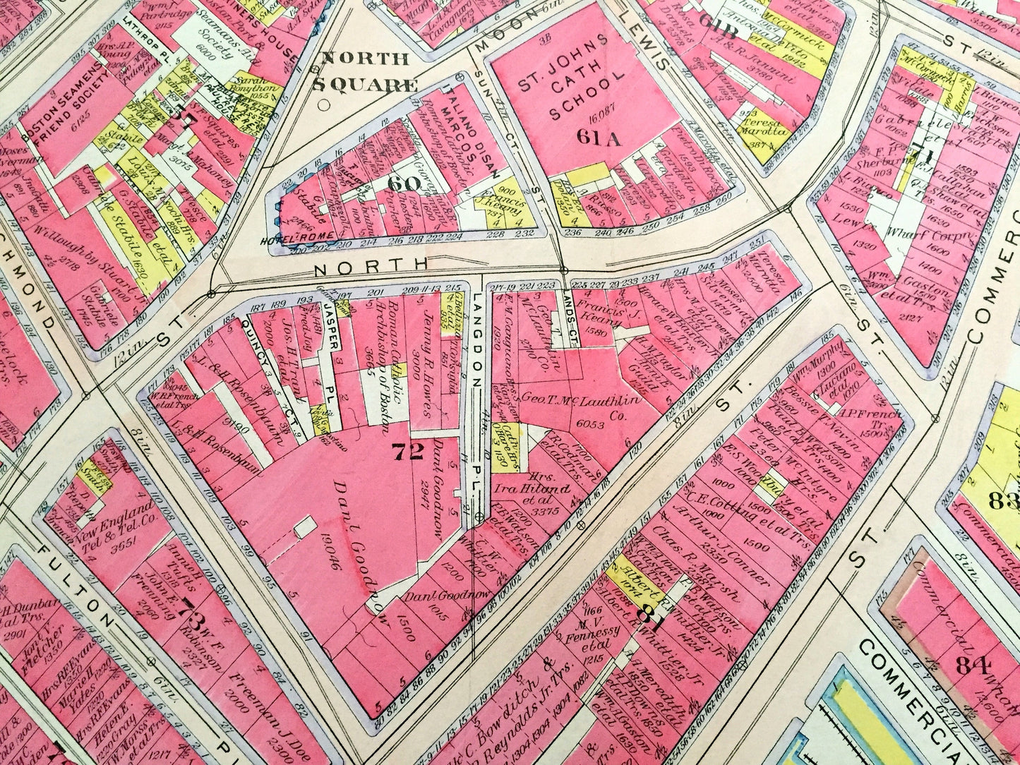 Antique 1908 North End, Boston, Massachusetts Map from G.W. Bromley Atlas – Downtown, Paul Revere House, Christopher Columbus Waterfront, MA