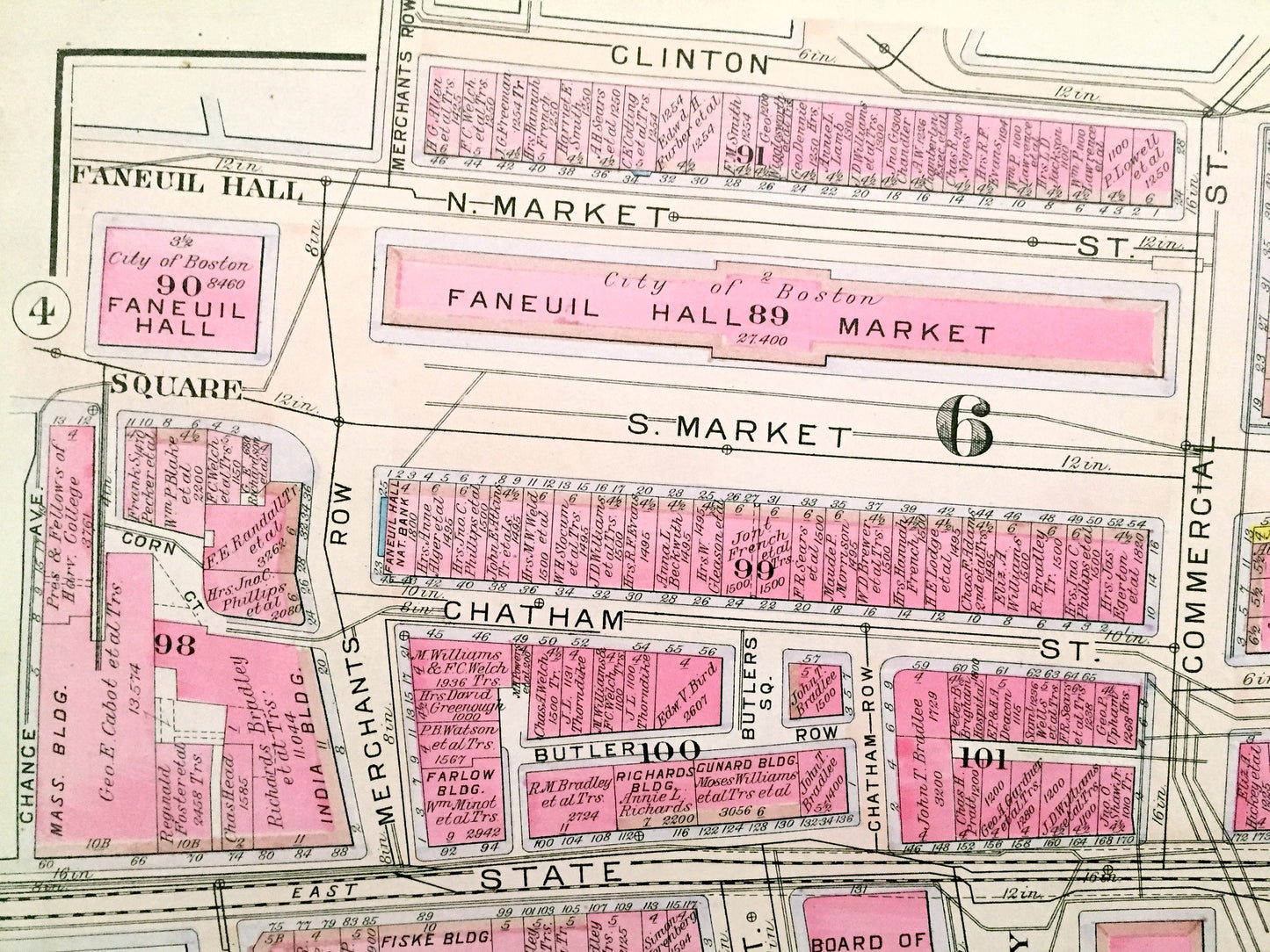 Antique 1908 Boston, Massachusetts Map from G.W. Bromley Atlas – Waterfront, Financial District, Faneuil Hall, Quincy Market, Harbor, MA