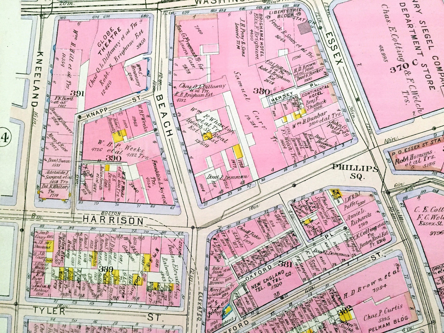 Antique 1908 Downtown Crossing, Boston, Massachusetts Map from G.W. Bromley Atlas – Theater District, Chinatown, Common, Boylston, Tremont
