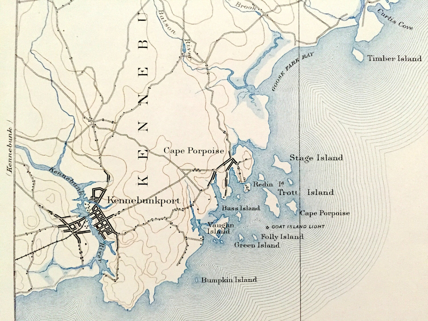 Antique Biddeford, Maine 1893 US Geological Survey Topographic Map – Old Orchard, Saco, Kennebunkport Fortune Rock Camp Ellis York County ME