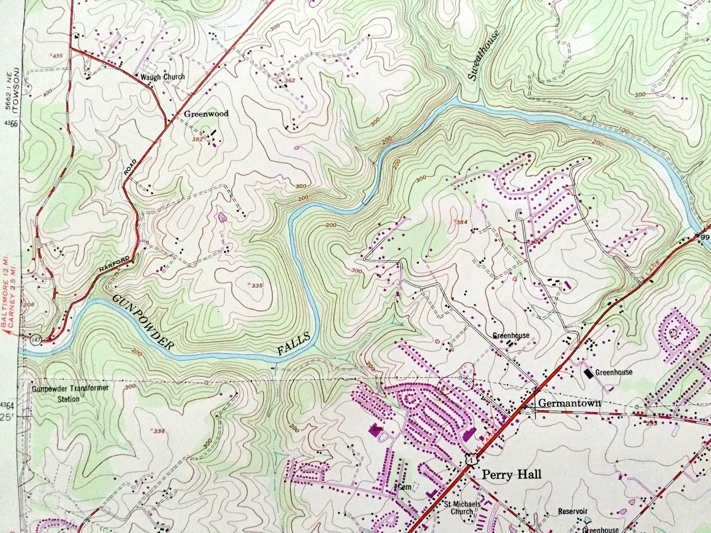 Antique White Marsh, Maryland 1951 US Geological Survey Topographic Map – Baltimore, Harford County, Perry Hall, Gunpowder, Kingsville, MD