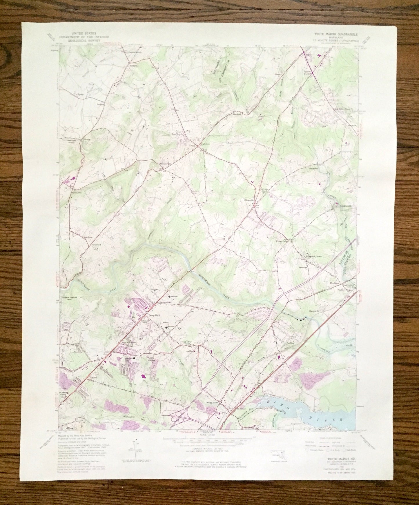 Antique White Marsh, Maryland 1951 US Geological Survey Topographic Map – Baltimore, Harford County, Perry Hall, Gunpowder, Kingsville, MD