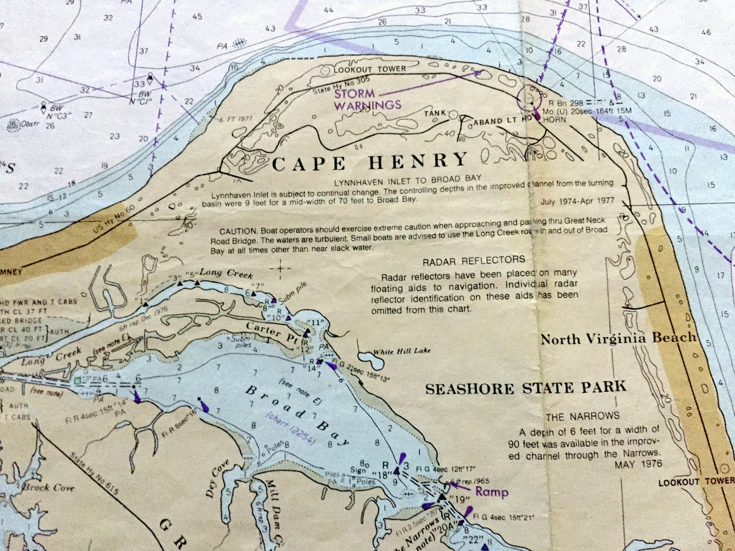 Antique Chesapeake Bay 1979 US Coast Guard Nautical Map – Cape Charles to Norfolk Harbor, Virginia Beach, Newport News, York River, Henry VA